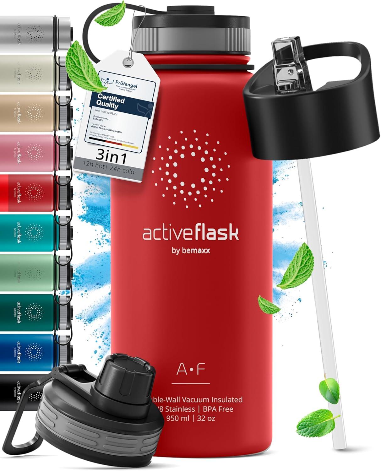 imageGourde Inox Isotherme ACTIVE FLASK 1l500ml sans BPA Paille 3 Bouchons Bouteille deau Acier Inoxydable Isole Thermos Rutilisable Camping Velo Sport Running Randonne Enfant Caf TheWild Red