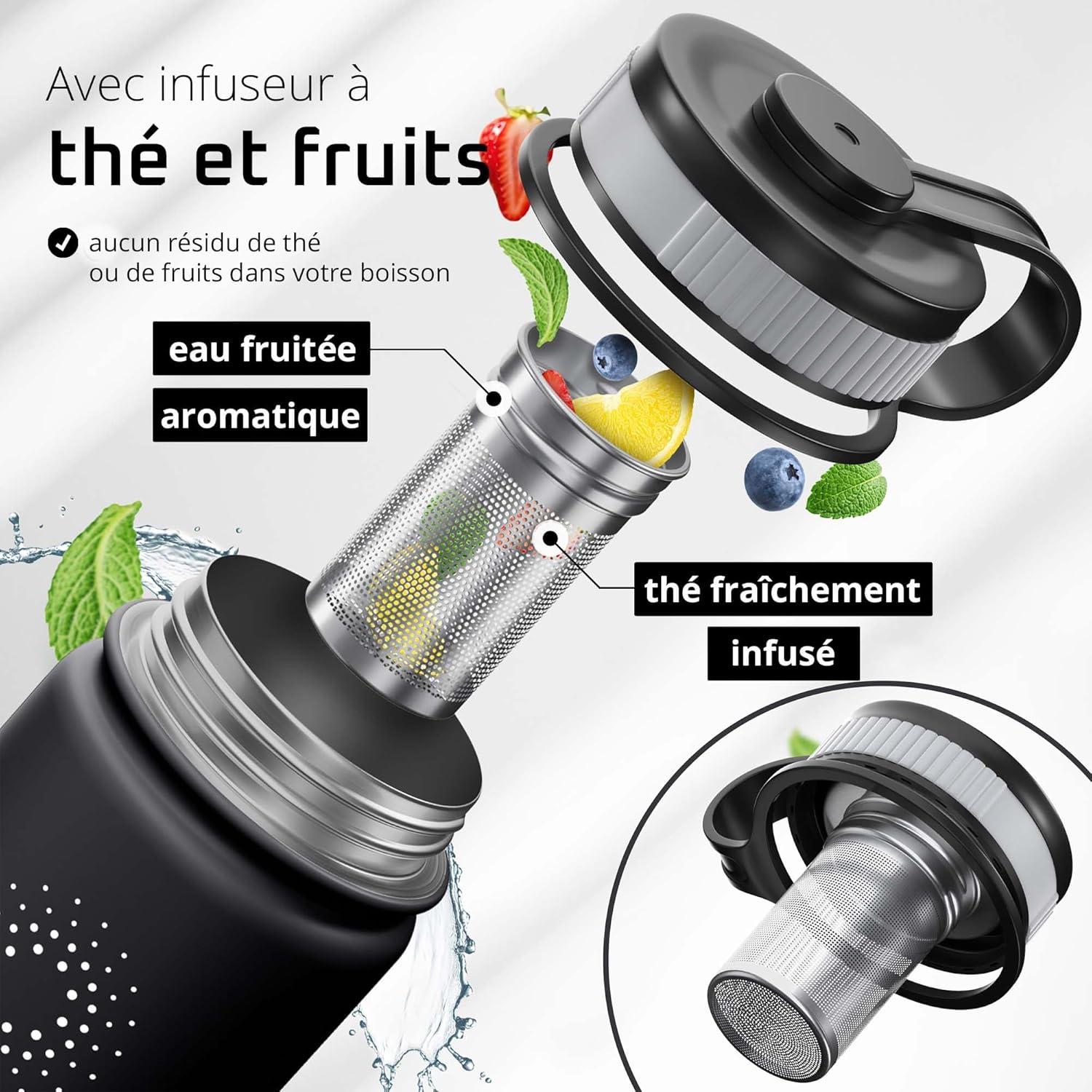 imageGourde Inox Isotherme ACTIVE FLASK 1l500ml sans BPA Paille 3 Bouchons Bouteille deau Acier Inoxydable Isole Thermos Rutilisable Camping Velo Sport Running Randonne Enfant Caf TheSolid Black