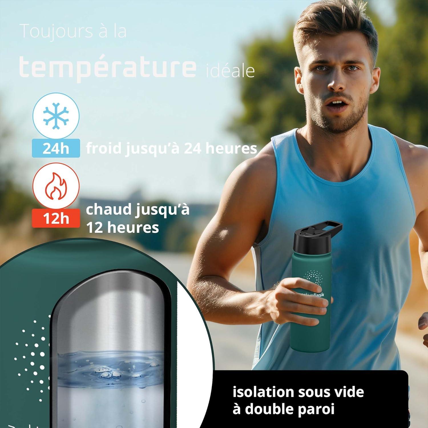 imageGourde Inox Isotherme ACTIVE FLASK 1l500ml sans BPA Paille 3 Bouchons Bouteille deau Acier Inoxydable Isole Thermos Rutilisable Camping Velo Sport Running Randonne Enfant Caf TheDark Teal