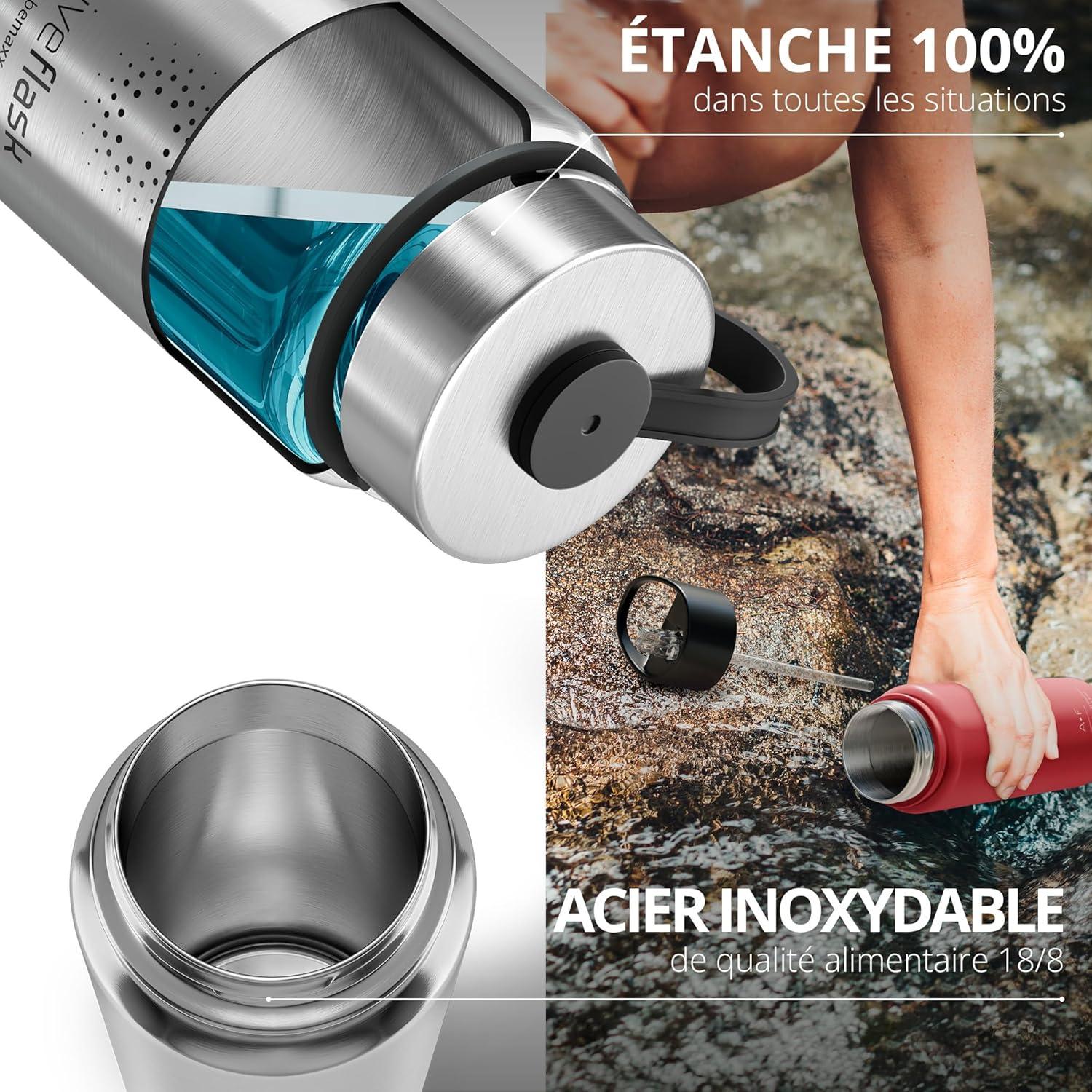 imageGourde Inox Isotherme ACTIVE FLASK 1l500ml sans BPA Paille 3 Bouchons Bouteille deau Acier Inoxydable Isole Thermos Rutilisable Camping Velo Sport Running Randonne Enfant Caf TheClassic Stainless