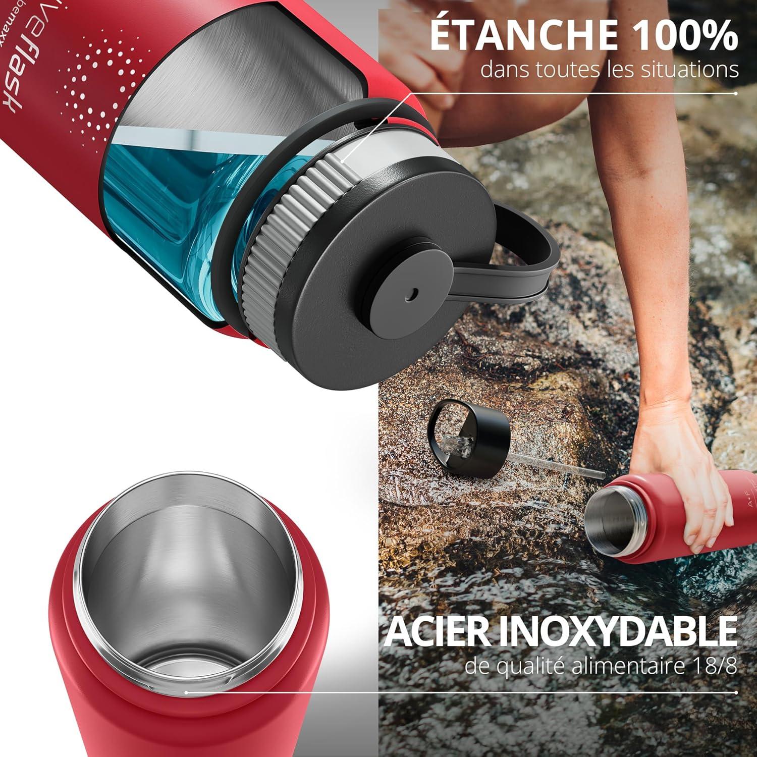 imageGourde Inox Isotherme ACTIVE FLASK 1l500ml sans BPA Paille 3 Bouchons Bouteille deau Acier Inoxydable Isole Thermos Rutilisable Camping Velo Sport Running Randonne Enfant Caf TheWild Red