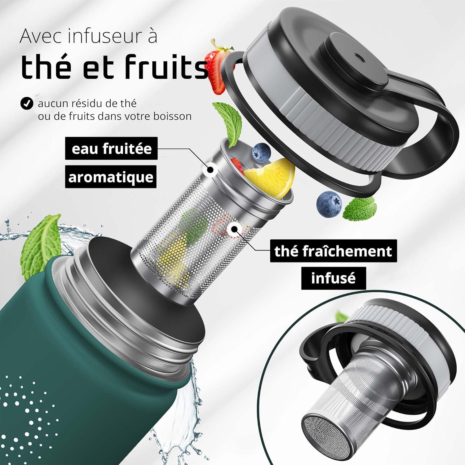 imageGourde Inox Isotherme ACTIVE FLASK 1l500ml sans BPA Paille 3 Bouchons Bouteille deau Acier Inoxydable Isole Thermos Rutilisable Camping Velo Sport Running Randonne Enfant Caf TheDark Teal