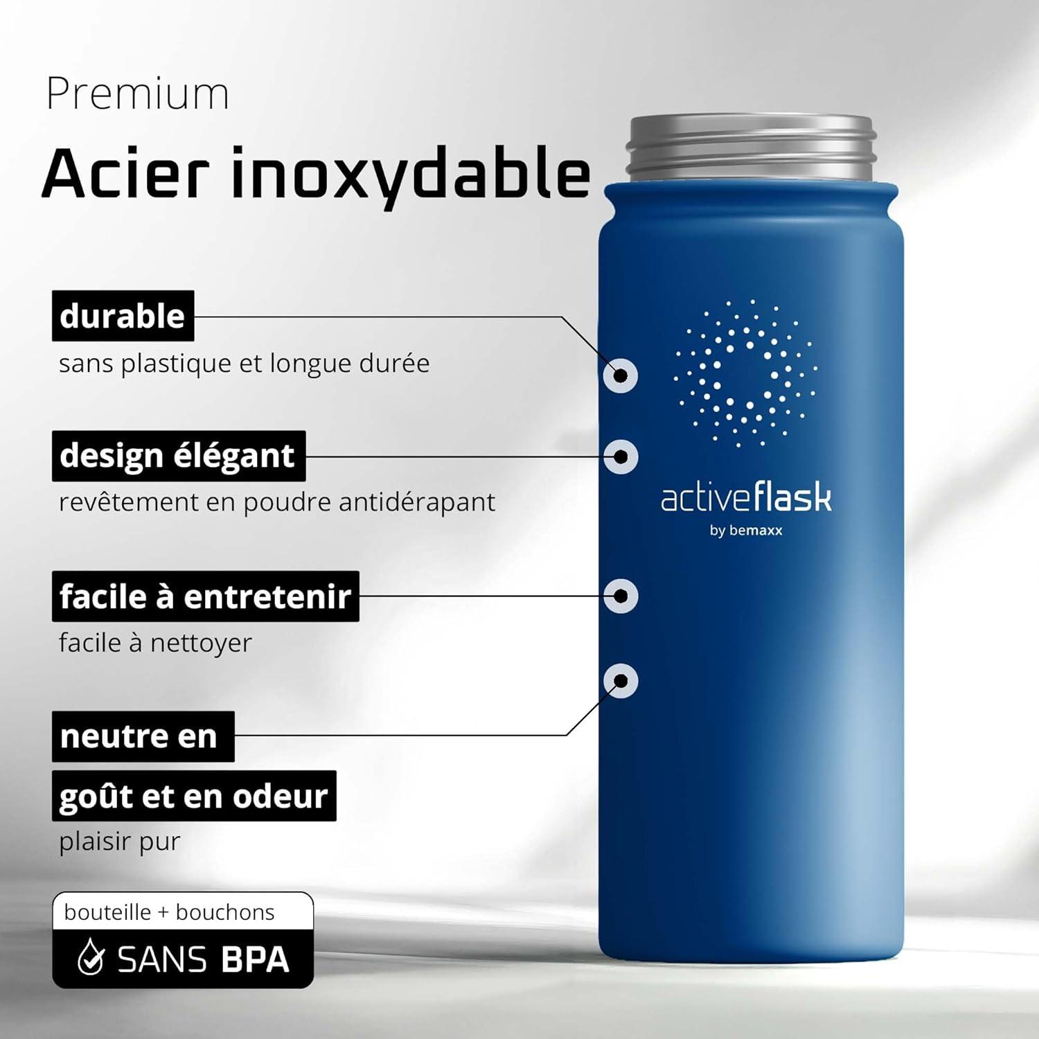 imageGourde Inox Isotherme ACTIVE FLASK 1l500ml sans BPA Paille 3 Bouchons Bouteille deau Acier Inoxydable Isole Thermos Rutilisable Camping Velo Sport Running Randonne Enfant Caf TheMarine Blue