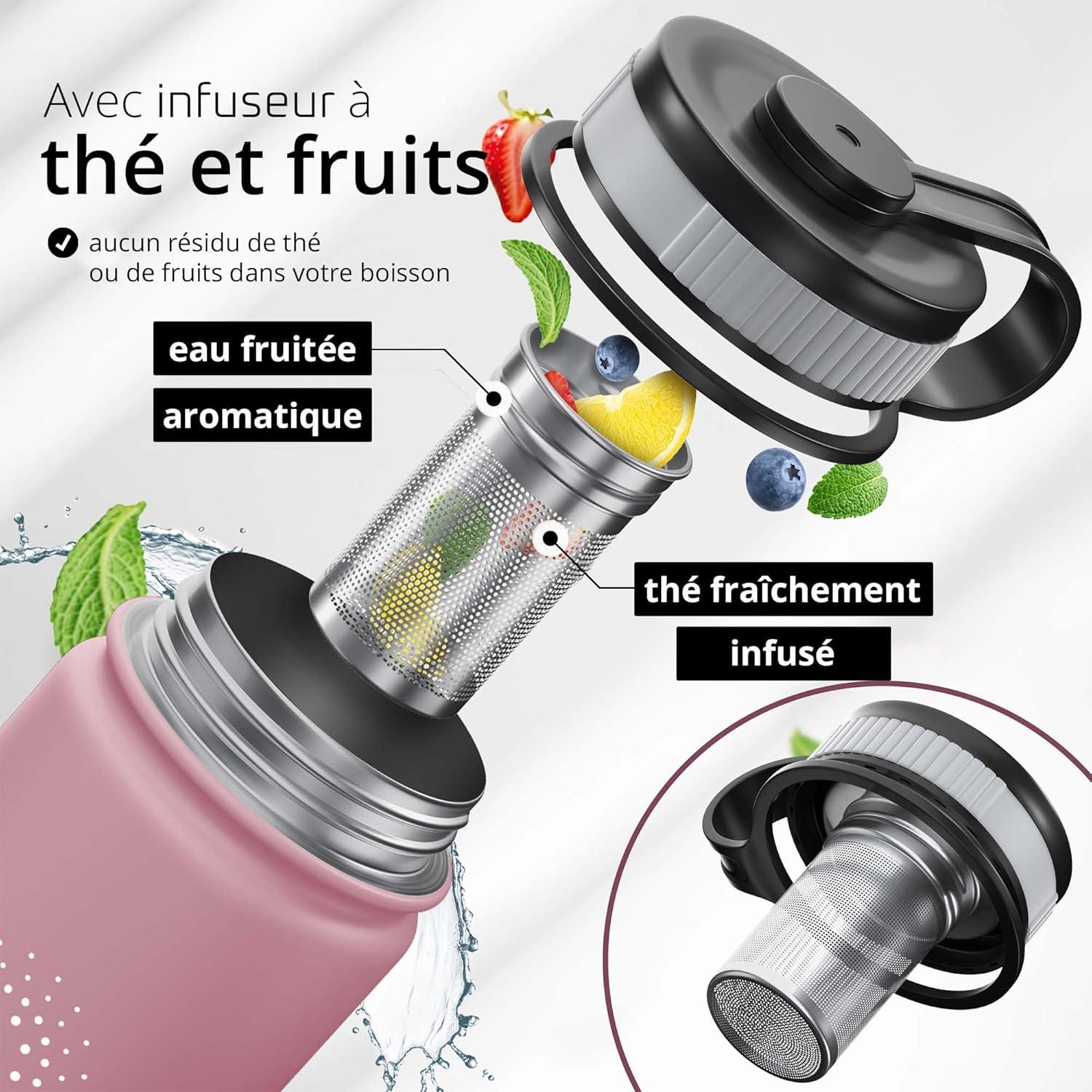 imageGourde Inox Isotherme ACTIVE FLASK 1l500ml sans BPA Paille 3 Bouchons Bouteille deau Acier Inoxydable Isole Thermos Rutilisable Camping Velo Sport Running Randonne Enfant Caf TheDusky Pink
