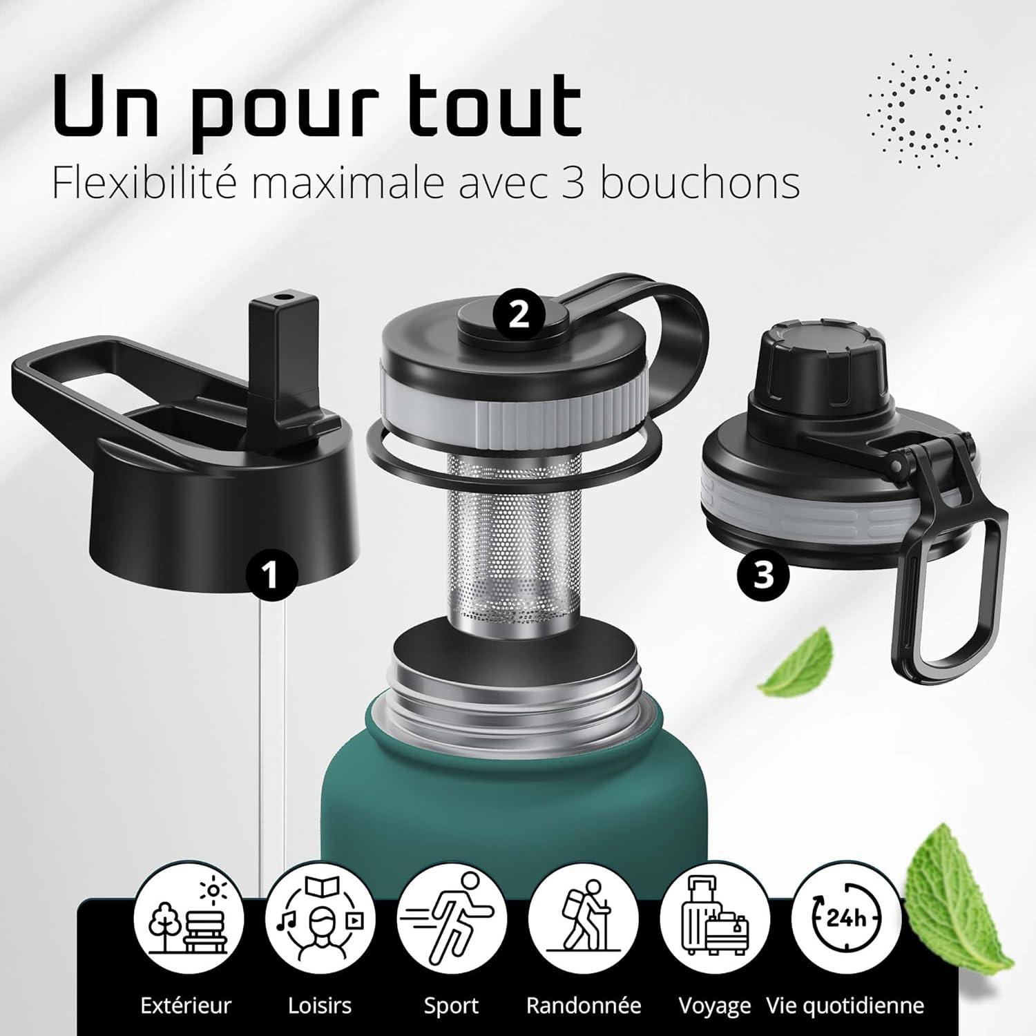 imageGourde Inox Isotherme ACTIVE FLASK 1l500ml sans BPA Paille 3 Bouchons Bouteille deau Acier Inoxydable Isole Thermos Rutilisable Camping Velo Sport Running Randonne Enfant Caf TheDark Teal