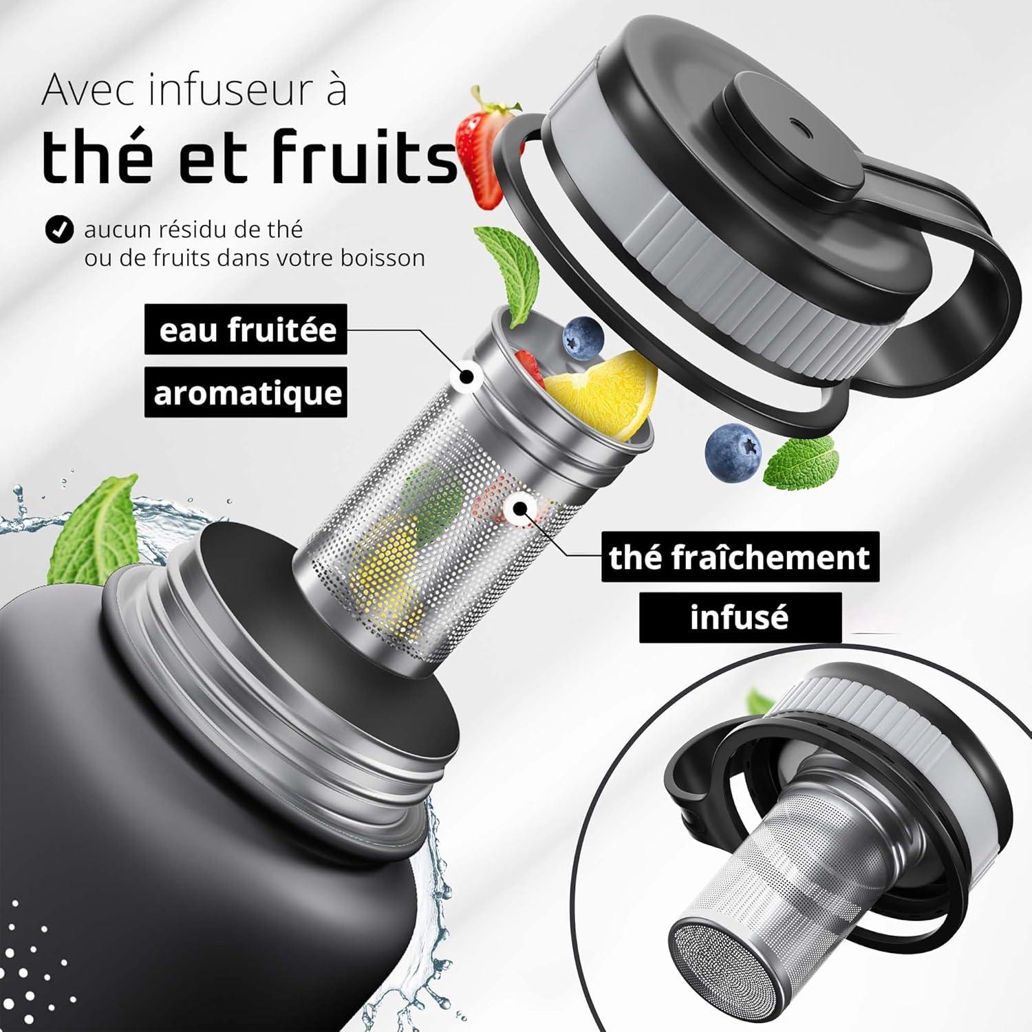 imageGourde Inox Isotherme ACTIVE FLASK 1l500ml sans BPA Paille 3 Bouchons Bouteille deau Acier Inoxydable Isole Thermos Rutilisable Camping Velo Sport Running Randonne Enfant Caf TheSolid Black