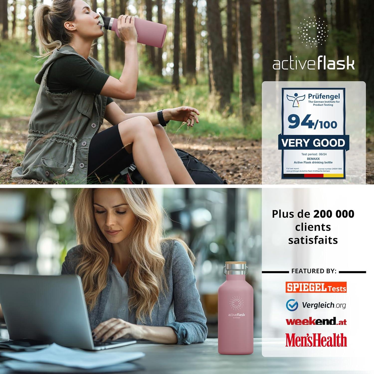 imageGourde Inox Isotherme ACTIVE FLASK 1l500ml sans BPA Paille 3 Bouchons Bouteille deau Acier Inoxydable Isole Thermos Rutilisable Camping Velo Sport Running Randonne Enfant Caf TheDusky Pink Bamboo