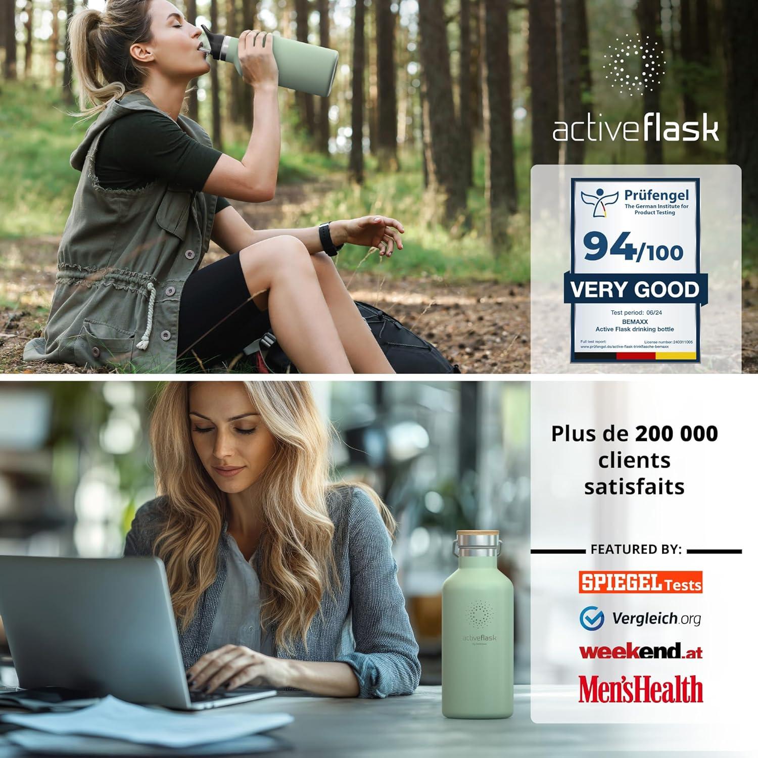 imageGourde Inox Isotherme ACTIVE FLASK 1l500ml sans BPA Paille 3 Bouchons Bouteille deau Acier Inoxydable Isole Thermos Rutilisable Camping Velo Sport Running Randonne Enfant Caf TheSage Bamboo