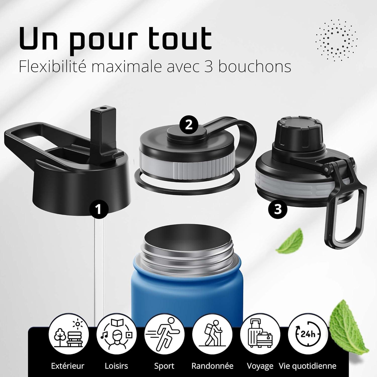 imageGourde Inox Isotherme ACTIVE FLASK 1l500ml sans BPA Paille 3 Bouchons Bouteille deau Acier Inoxydable Isole Thermos Rutilisable Camping Velo Sport Running Randonne Enfant Caf TheMarine Blue