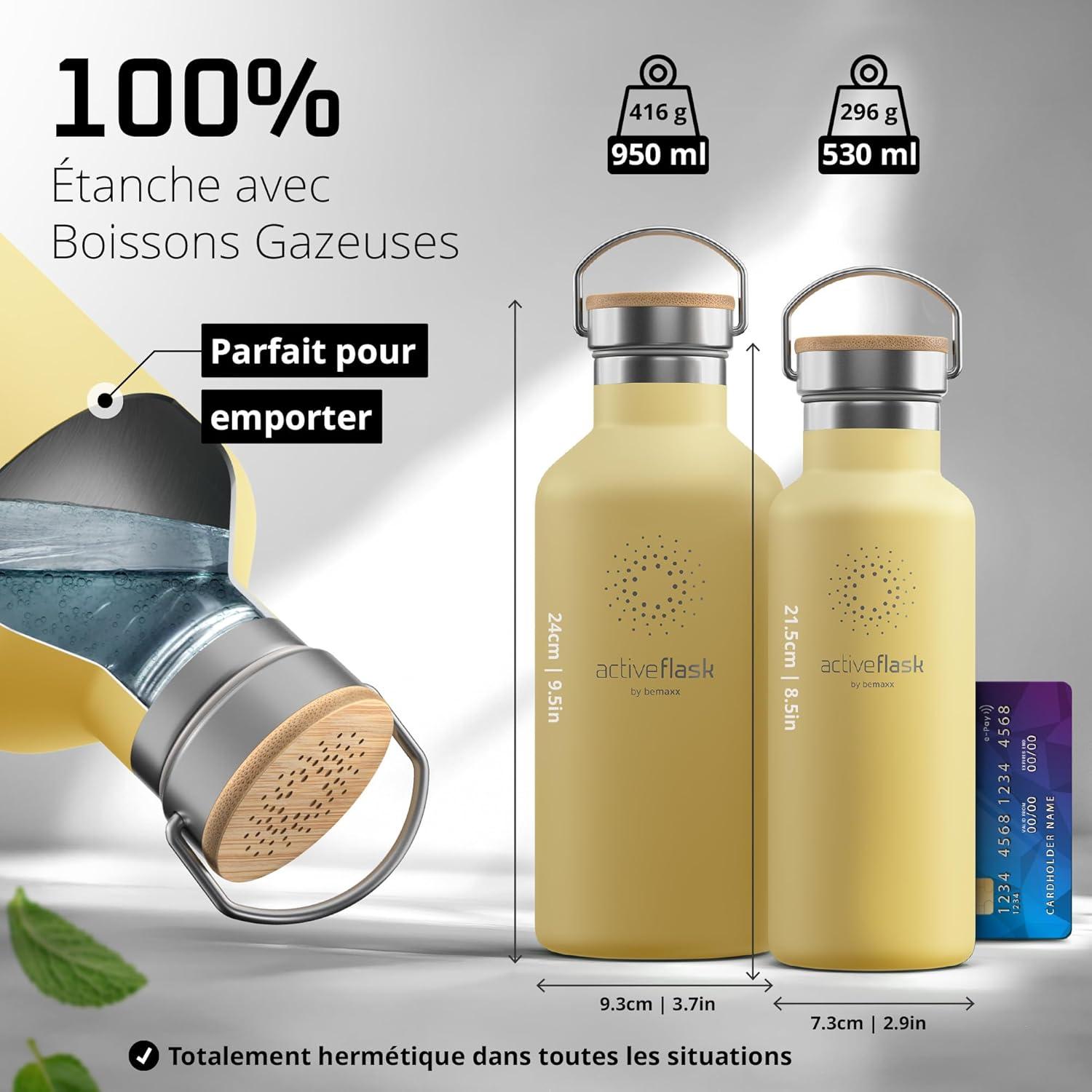 imageGourde Inox Isotherme ACTIVE FLASK 1l500ml sans BPA Paille 3 Bouchons Bouteille deau Acier Inoxydable Isole Thermos Rutilisable Camping Velo Sport Running Randonne Enfant Caf ThePopcorn Bamboo