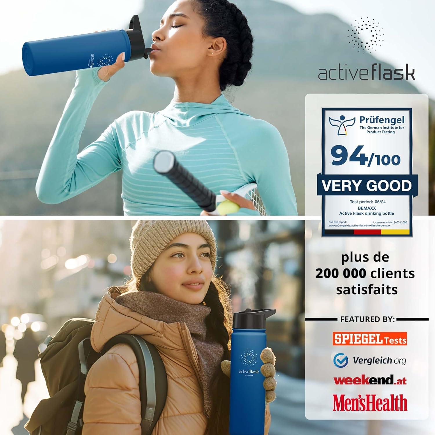imageGourde Inox Isotherme ACTIVE FLASK 1l500ml sans BPA Paille 3 Bouchons Bouteille deau Acier Inoxydable Isole Thermos Rutilisable Camping Velo Sport Running Randonne Enfant Caf TheMarine Blue