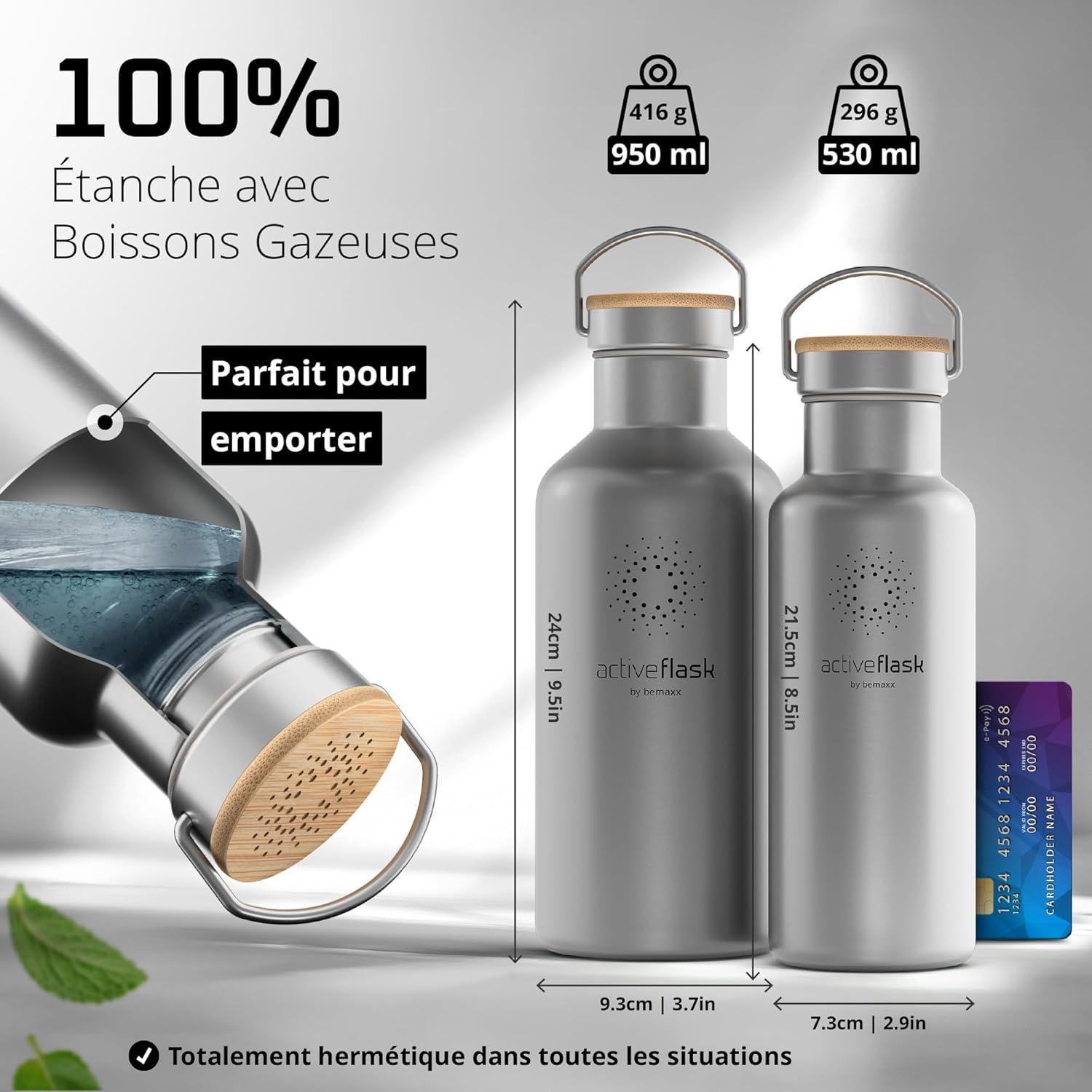 imageGourde Inox Isotherme ACTIVE FLASK 1l500ml sans BPA Paille 3 Bouchons Bouteille deau Acier Inoxydable Isole Thermos Rutilisable Camping Velo Sport Running Randonne Enfant Caf TheClassic Stainless Bamboo