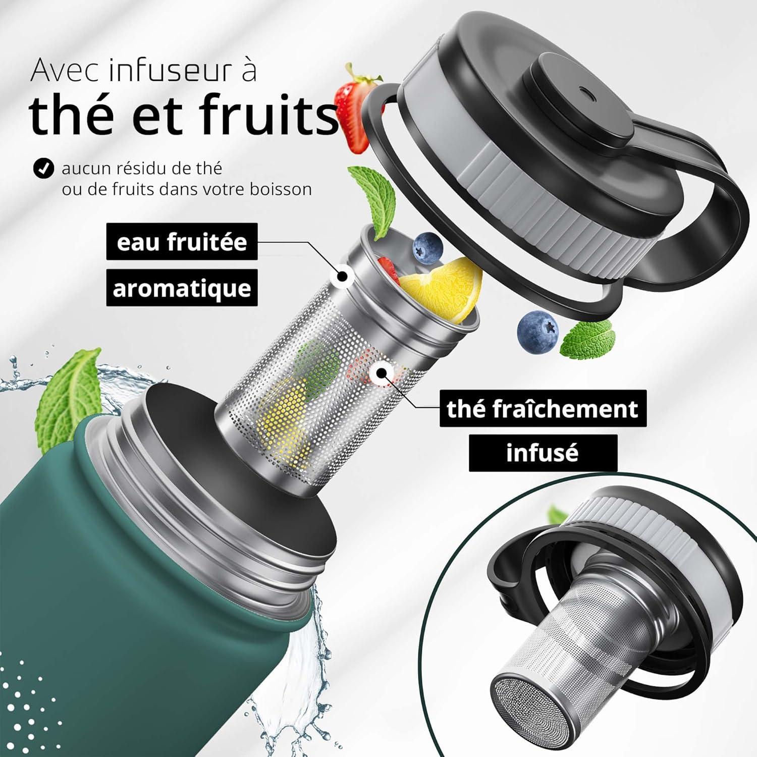 imageGourde Inox Isotherme ACTIVE FLASK 1l500ml sans BPA Paille 3 Bouchons Bouteille deau Acier Inoxydable Isole Thermos Rutilisable Camping Velo Sport Running Randonne Enfant Caf TheDark Teal