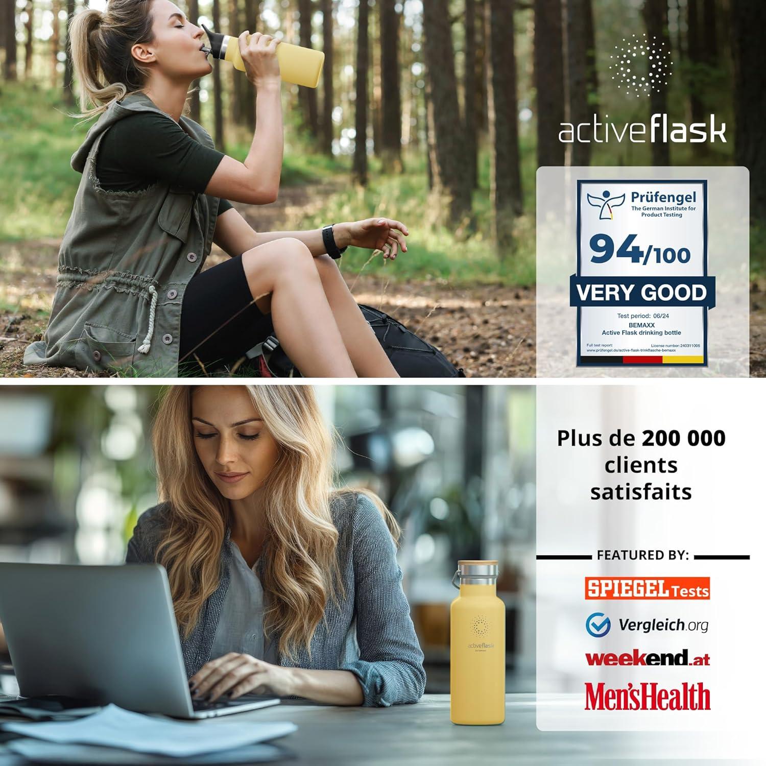 imageGourde Inox Isotherme ACTIVE FLASK 1l500ml sans BPA Paille 3 Bouchons Bouteille deau Acier Inoxydable Isole Thermos Rutilisable Camping Velo Sport Running Randonne Enfant Caf ThePopcorn Bamboo