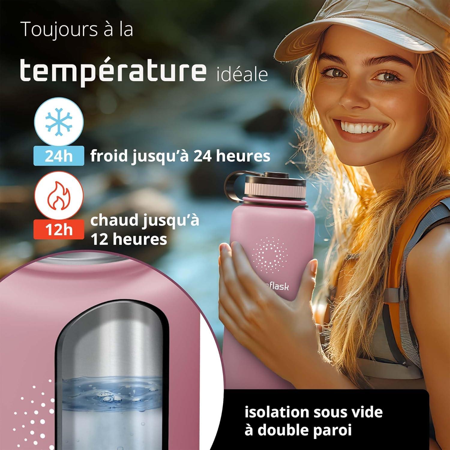 imageGourde Inox Isotherme ACTIVE FLASK 1l500ml sans BPA Paille 3 Bouchons Bouteille deau Acier Inoxydable Isole Thermos Rutilisable Camping Velo Sport Running Randonne Enfant Caf TheDusky Pink