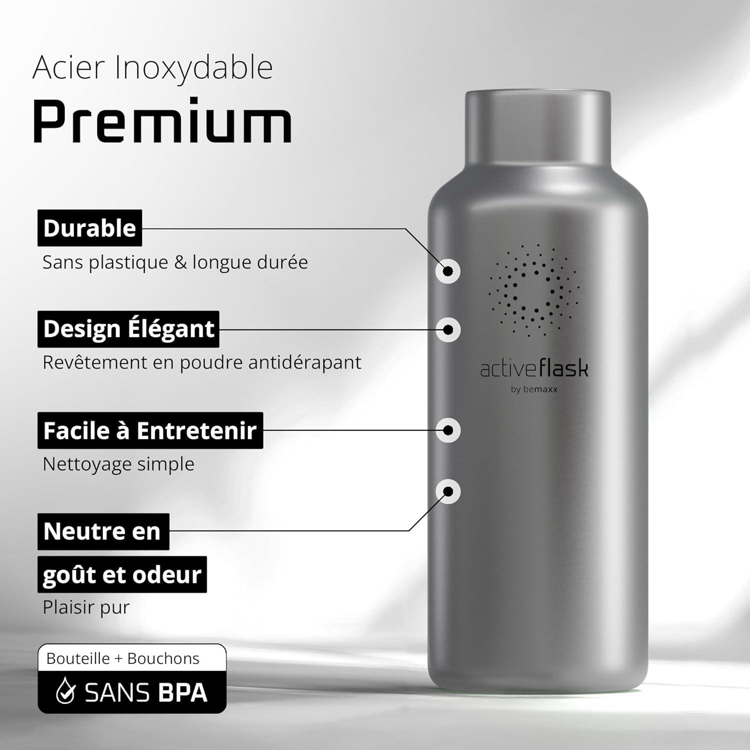imageGourde Inox Isotherme ACTIVE FLASK 1l500ml sans BPA Paille 3 Bouchons Bouteille deau Acier Inoxydable Isole Thermos Rutilisable Camping Velo Sport Running Randonne Enfant Caf TheClassic Stainless Bamboo