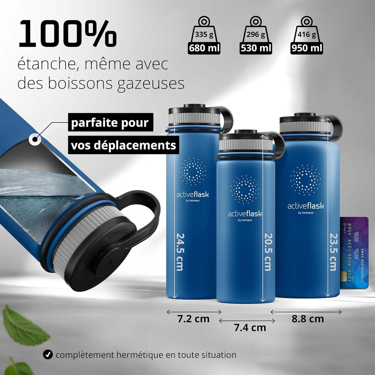 imageGourde Inox Isotherme ACTIVE FLASK 1l500ml sans BPA Paille 3 Bouchons Bouteille deau Acier Inoxydable Isole Thermos Rutilisable Camping Velo Sport Running Randonne Enfant Caf TheMarine Blue