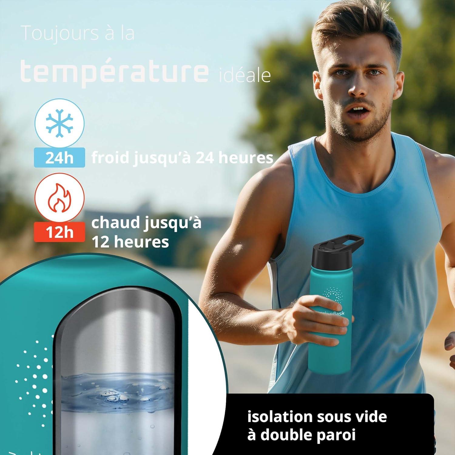 imageGourde Inox Isotherme ACTIVE FLASK 1l500ml sans BPA Paille 3 Bouchons Bouteille deau Acier Inoxydable Isole Thermos Rutilisable Camping Velo Sport Running Randonne Enfant Caf TheAquatic Cyan