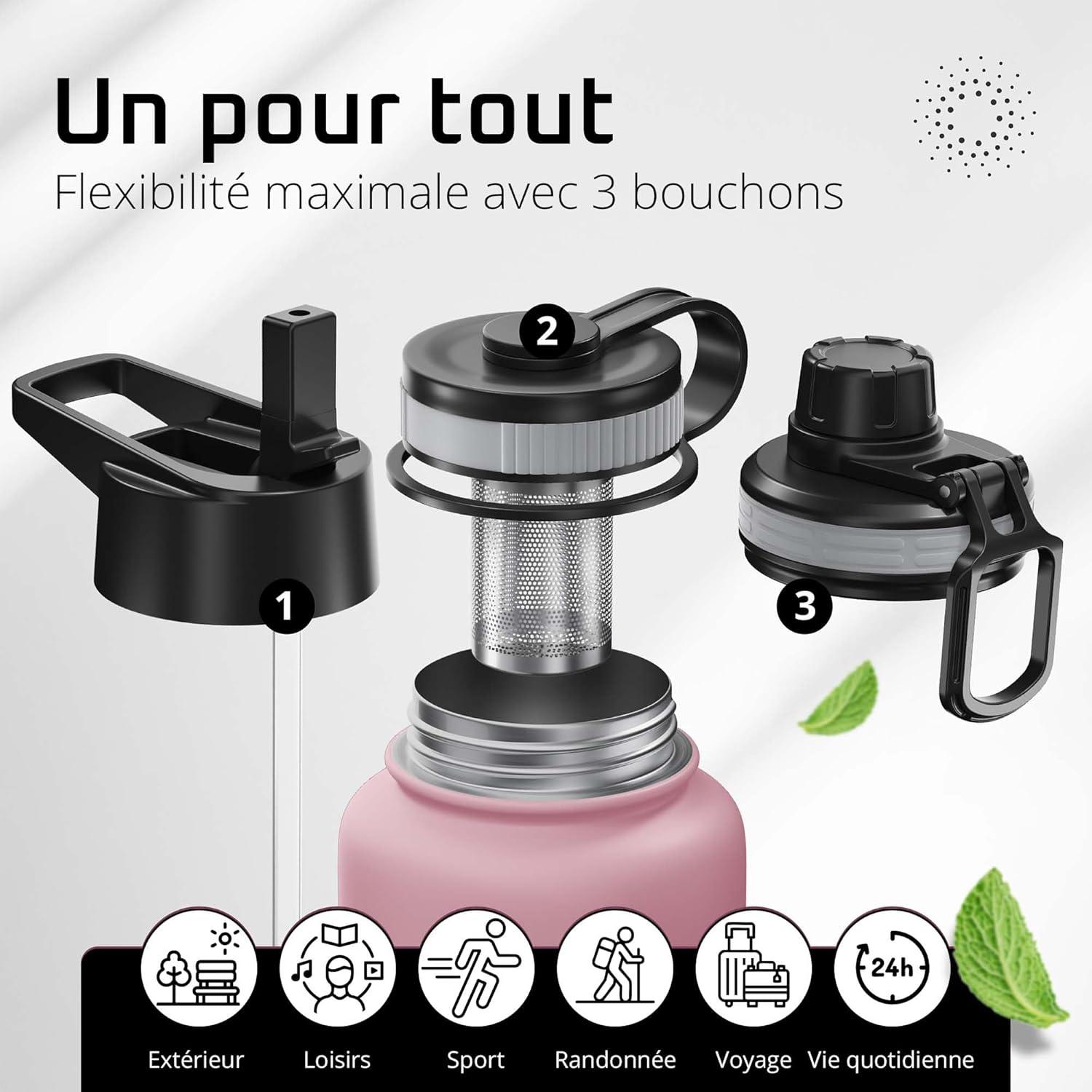 imageGourde Inox Isotherme ACTIVE FLASK 1l500ml sans BPA Paille 3 Bouchons Bouteille deau Acier Inoxydable Isole Thermos Rutilisable Camping Velo Sport Running Randonne Enfant Caf TheDusky Pink