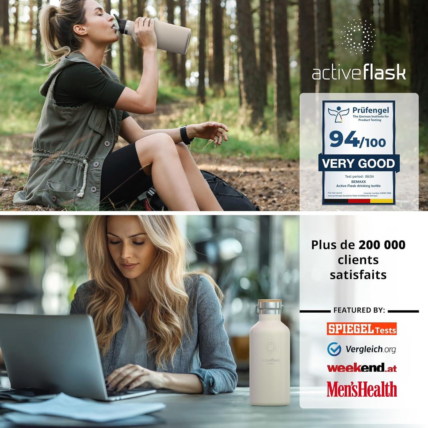 imageGourde Inox Isotherme ACTIVE FLASK 1l500ml sans BPA Paille 3 Bouchons Bouteille deau Acier Inoxydable Isole Thermos Rutilisable Camping Velo Sport Running Randonne Enfant Caf TheCream White Bamboo