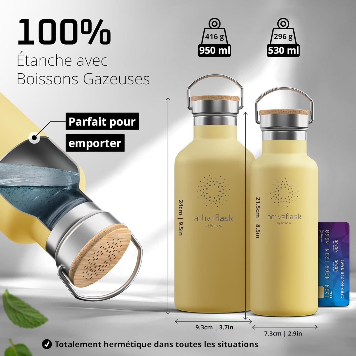 imageGourde Inox Isotherme ACTIVE FLASK 1l500ml sans BPA Paille 3 Bouchons Bouteille deau Acier Inoxydable Isole Thermos Rutilisable Camping Velo Sport Running Randonne Enfant Caf ThePopcorn Bamboo