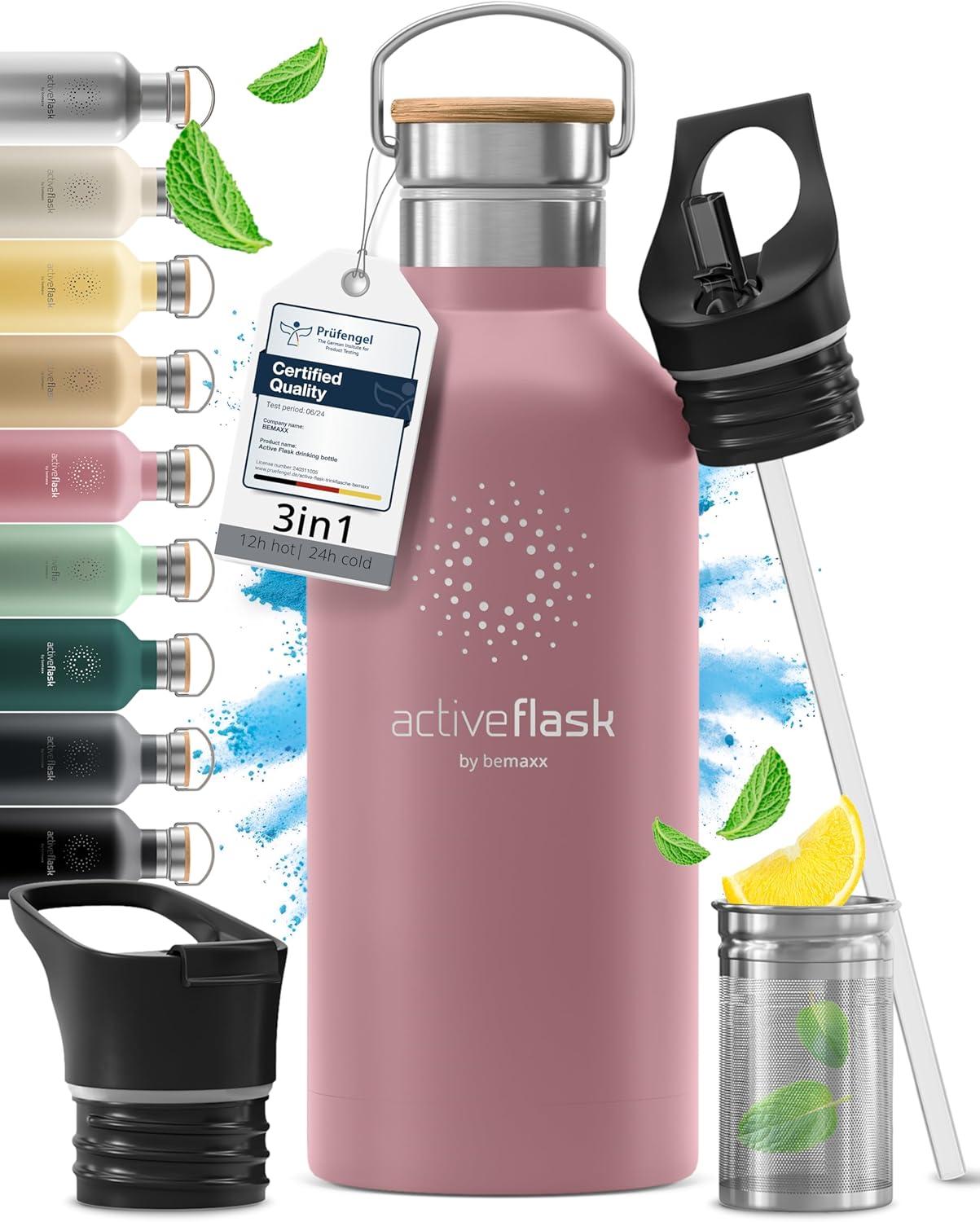 imageGourde Inox Isotherme ACTIVE FLASK 1l500ml sans BPA Paille 3 Bouchons Bouteille deau Acier Inoxydable Isole Thermos Rutilisable Camping Velo Sport Running Randonne Enfant Caf TheDusky Pink Bamboo