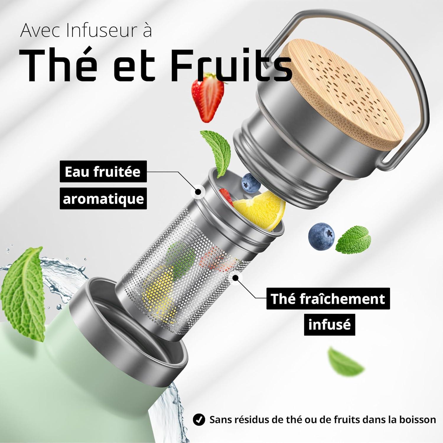 imageGourde Inox Isotherme ACTIVE FLASK 1l500ml sans BPA Paille 3 Bouchons Bouteille deau Acier Inoxydable Isole Thermos Rutilisable Camping Velo Sport Running Randonne Enfant Caf TheSage Bamboo