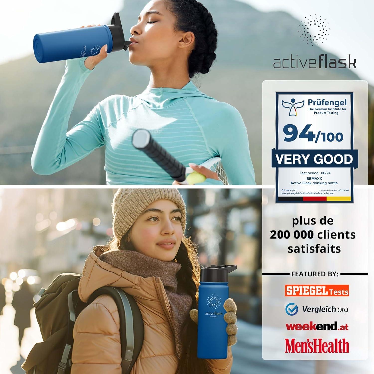 imageGourde Inox Isotherme ACTIVE FLASK 1l500ml sans BPA Paille 3 Bouchons Bouteille deau Acier Inoxydable Isole Thermos Rutilisable Camping Velo Sport Running Randonne Enfant Caf TheMarine Blue