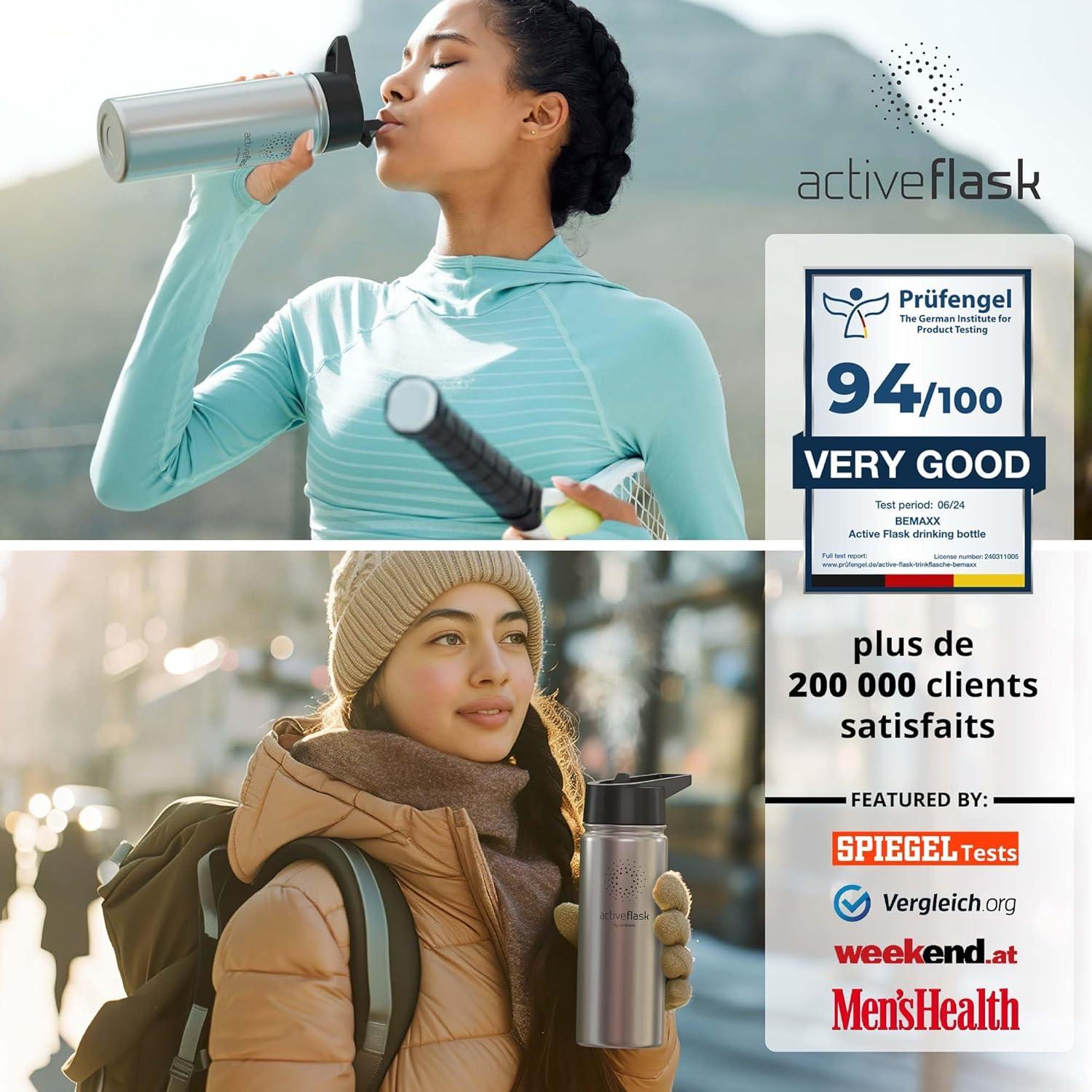 imageGourde Inox Isotherme ACTIVE FLASK 1l500ml sans BPA Paille 3 Bouchons Bouteille deau Acier Inoxydable Isole Thermos Rutilisable Camping Velo Sport Running Randonne Enfant Caf TheClassic Stainless