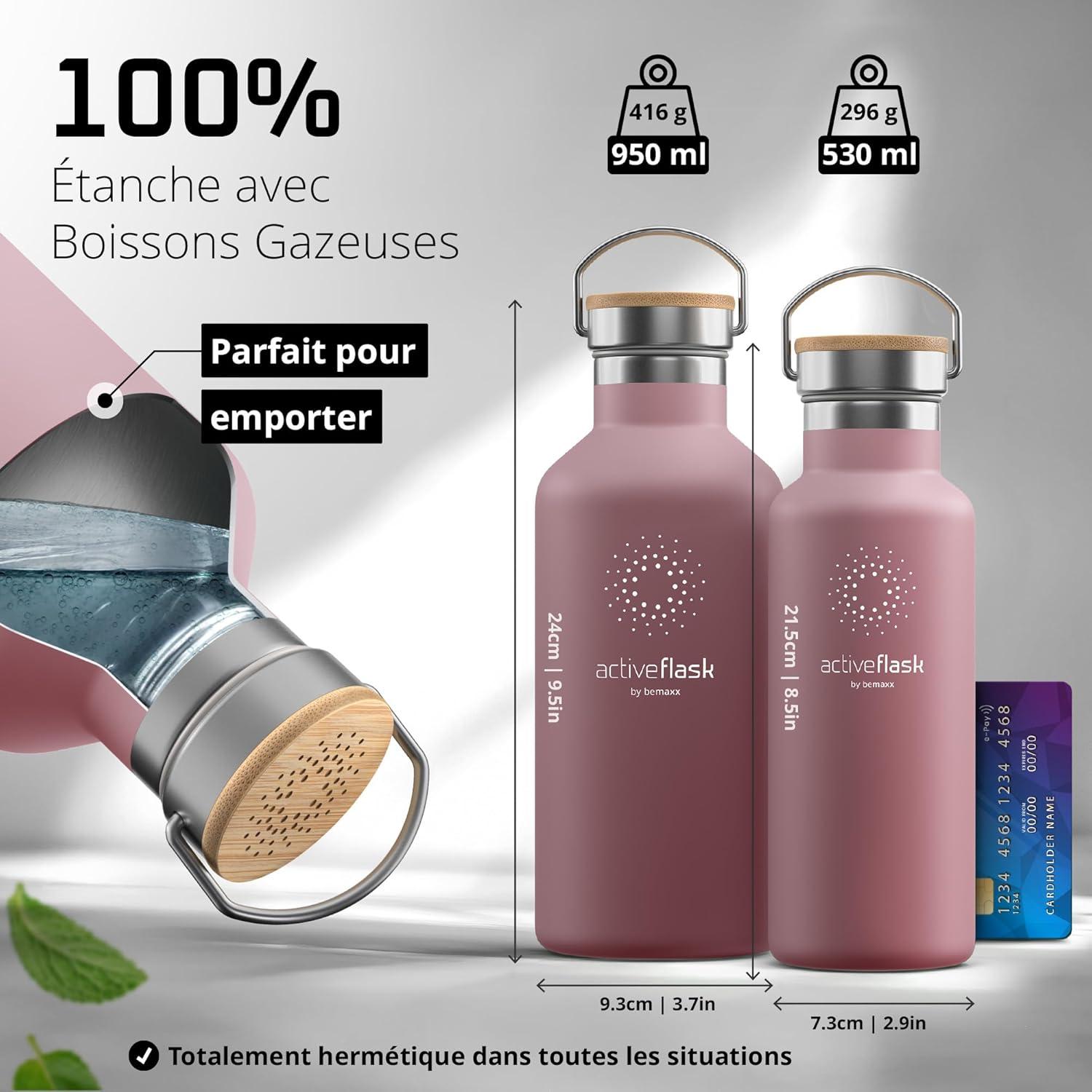 imageGourde Inox Isotherme ACTIVE FLASK 1l500ml sans BPA Paille 3 Bouchons Bouteille deau Acier Inoxydable Isole Thermos Rutilisable Camping Velo Sport Running Randonne Enfant Caf TheDusky Pink Bamboo