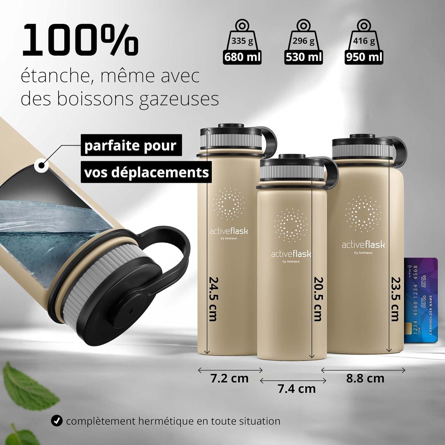 imageGourde Inox Isotherme ACTIVE FLASK 1l500ml sans BPA Paille 3 Bouchons Bouteille deau Acier Inoxydable Isole Thermos Rutilisable Camping Velo Sport Running Randonne Enfant Caf TheBeige