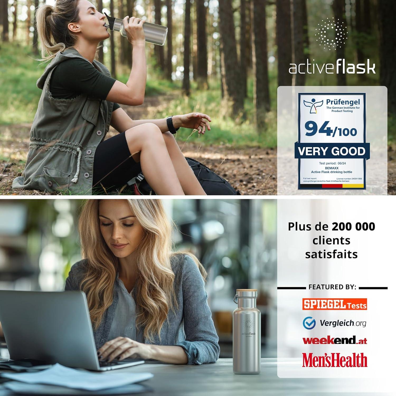 imageGourde Inox Isotherme ACTIVE FLASK 1l500ml sans BPA Paille 3 Bouchons Bouteille deau Acier Inoxydable Isole Thermos Rutilisable Camping Velo Sport Running Randonne Enfant Caf TheClassic Stainless Bamboo
