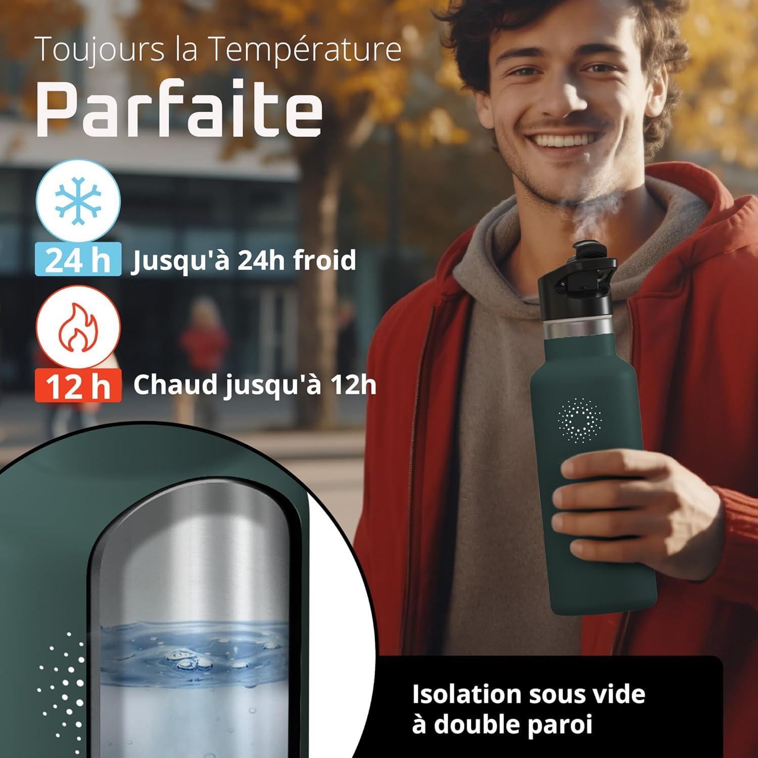 imageGourde Inox Isotherme ACTIVE FLASK 1l500ml sans BPA Paille 3 Bouchons Bouteille deau Acier Inoxydable Isole Thermos Rutilisable Camping Velo Sport Running Randonne Enfant Caf TheDark Teal Bamboo