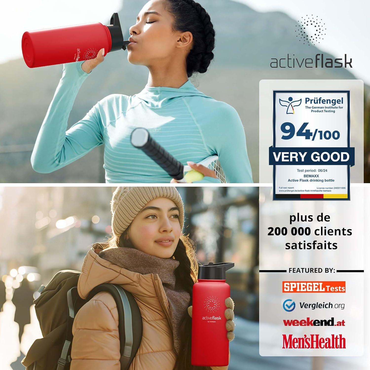 imageGourde Inox Isotherme ACTIVE FLASK 1l500ml sans BPA Paille 3 Bouchons Bouteille deau Acier Inoxydable Isole Thermos Rutilisable Camping Velo Sport Running Randonne Enfant Caf TheWild Red