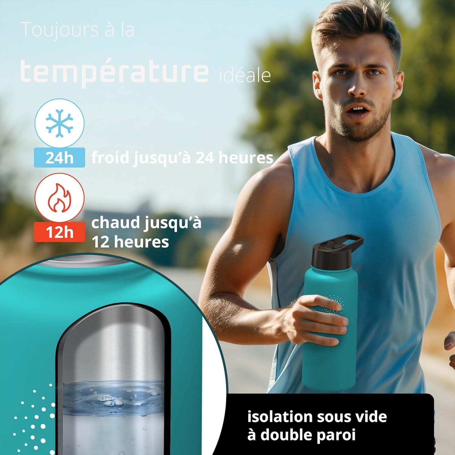 imageGourde Inox Isotherme ACTIVE FLASK 1l500ml sans BPA Paille 3 Bouchons Bouteille deau Acier Inoxydable Isole Thermos Rutilisable Camping Velo Sport Running Randonne Enfant Caf TheAquatic Cyan