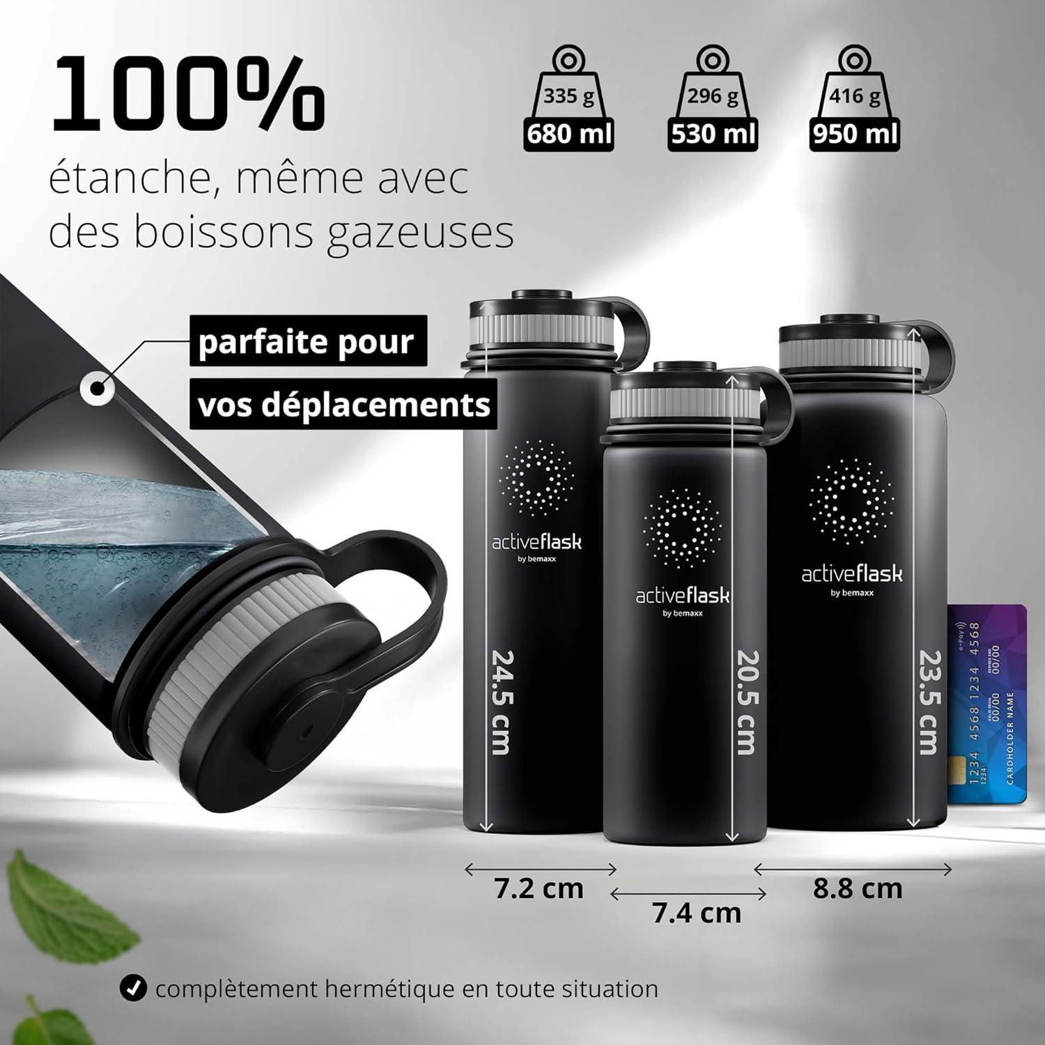 imageGourde Inox Isotherme ACTIVE FLASK 1l500ml sans BPA Paille 3 Bouchons Bouteille deau Acier Inoxydable Isole Thermos Rutilisable Camping Velo Sport Running Randonne Enfant Caf TheSolid Black