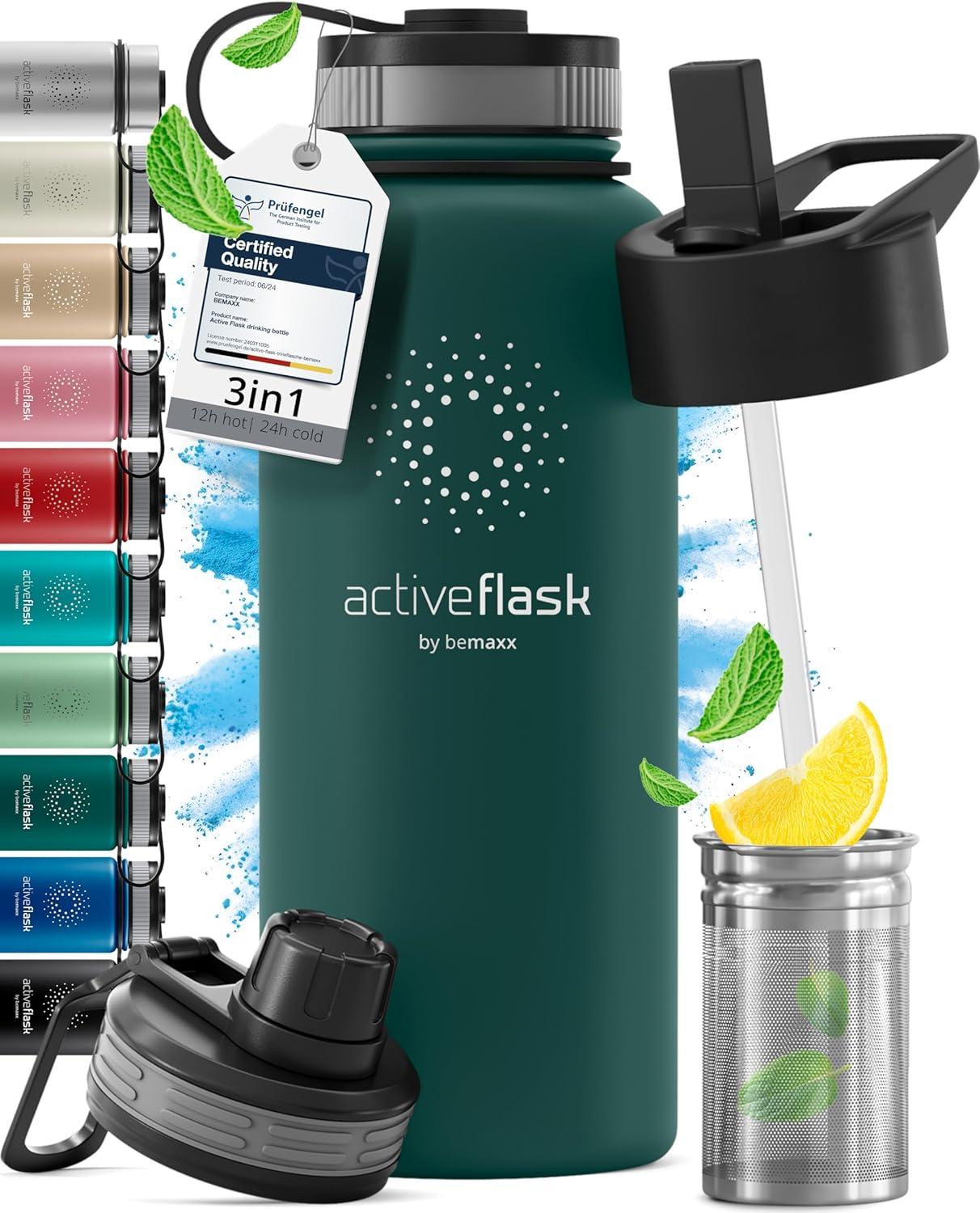 imageGourde Inox Isotherme ACTIVE FLASK 1l500ml sans BPA Paille 3 Bouchons Bouteille deau Acier Inoxydable Isole Thermos Rutilisable Camping Velo Sport Running Randonne Enfant Caf TheDark Teal