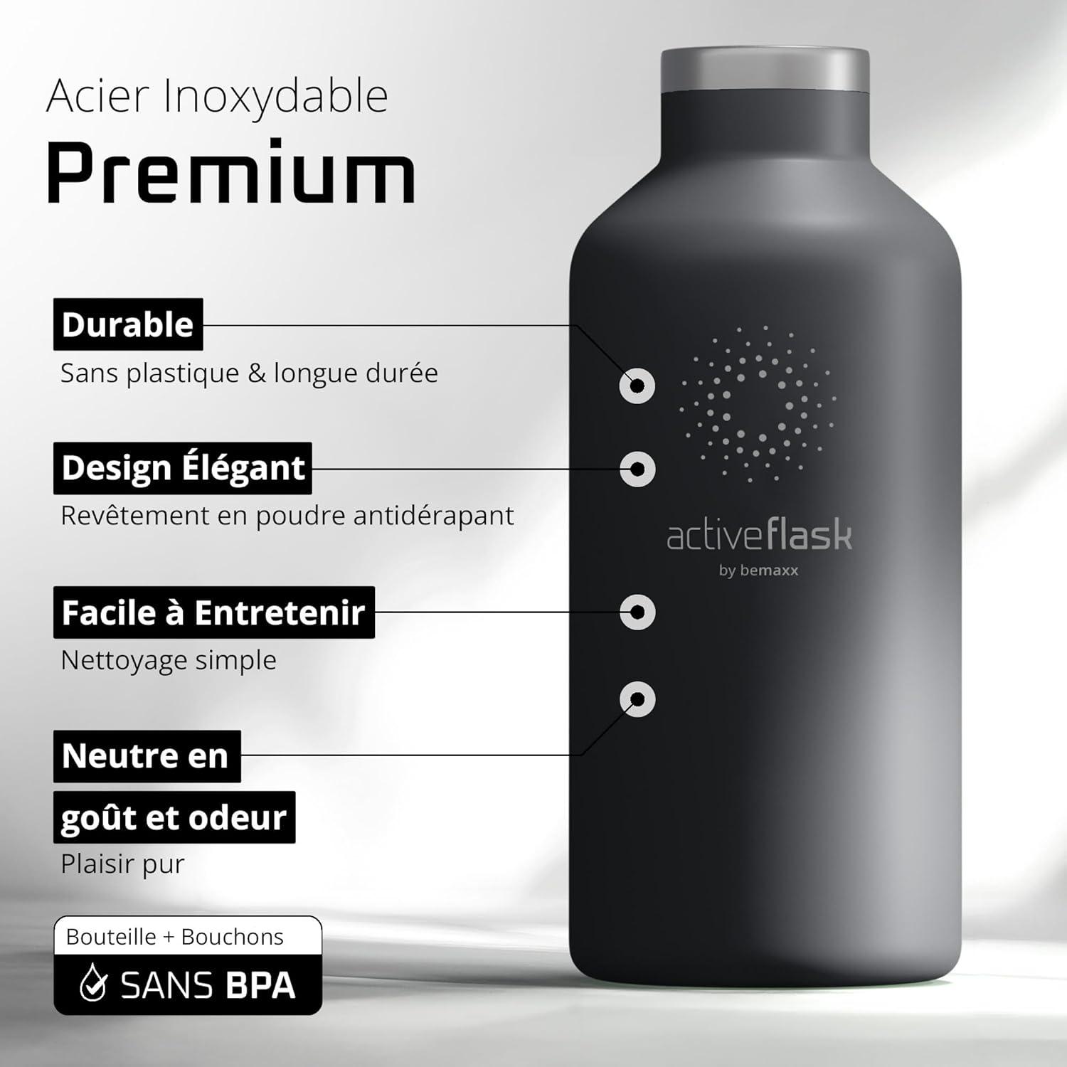 imageGourde Inox Isotherme ACTIVE FLASK 1l500ml sans BPA Paille 3 Bouchons Bouteille deau Acier Inoxydable Isole Thermos Rutilisable Camping Velo Sport Running Randonne Enfant Caf TheCool Grey Bamboo