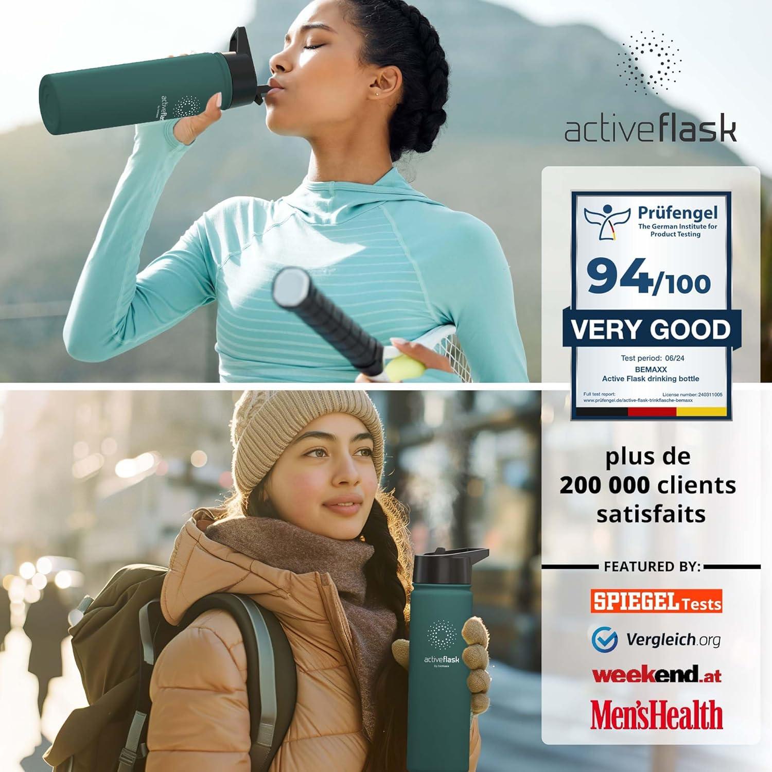 imageGourde Inox Isotherme ACTIVE FLASK 1l500ml sans BPA Paille 3 Bouchons Bouteille deau Acier Inoxydable Isole Thermos Rutilisable Camping Velo Sport Running Randonne Enfant Caf TheDark Teal
