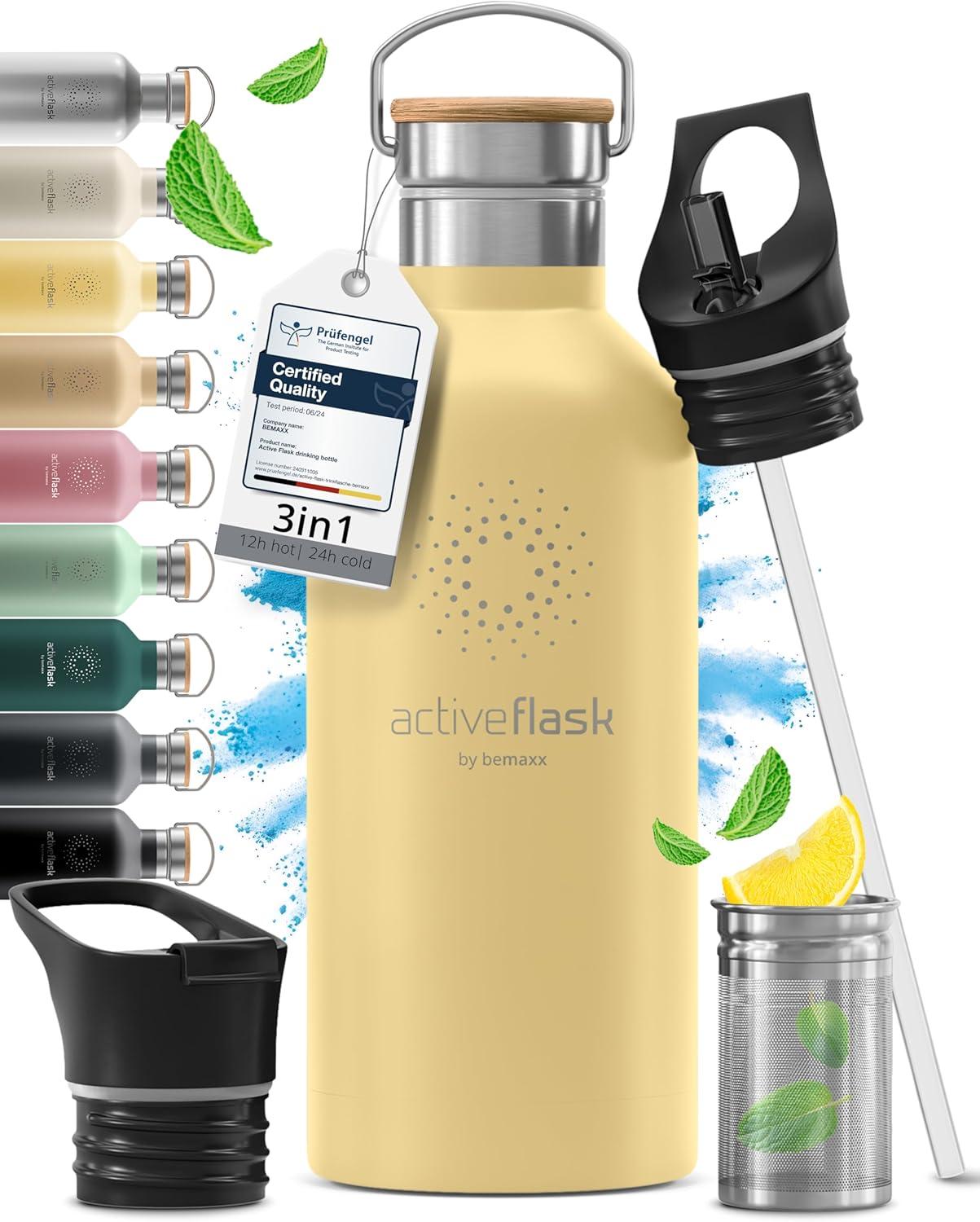 imageGourde Inox Isotherme ACTIVE FLASK 1l500ml sans BPA Paille 3 Bouchons Bouteille deau Acier Inoxydable Isole Thermos Rutilisable Camping Velo Sport Running Randonne Enfant Caf ThePopcorn Bamboo