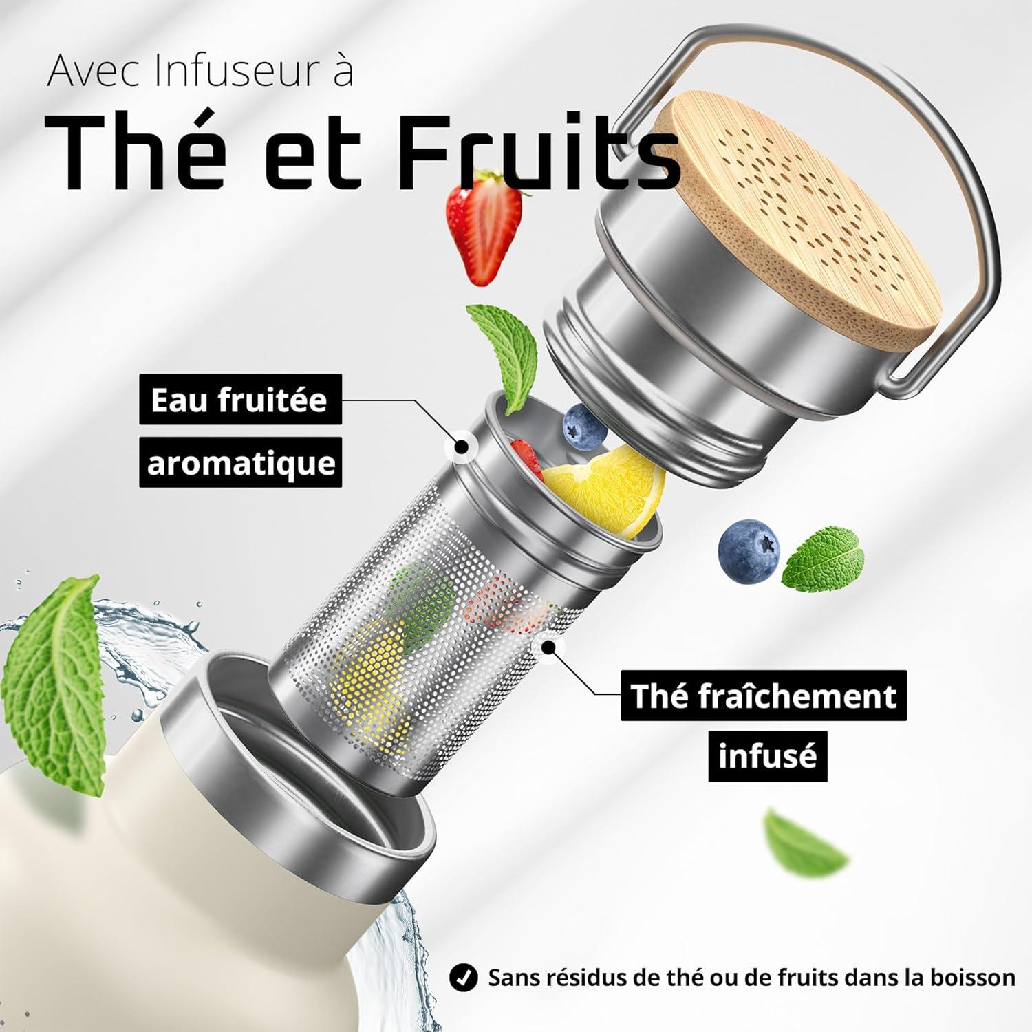 imageGourde Inox Isotherme ACTIVE FLASK 1l500ml sans BPA Paille 3 Bouchons Bouteille deau Acier Inoxydable Isole Thermos Rutilisable Camping Velo Sport Running Randonne Enfant Caf TheCream White Bamboo