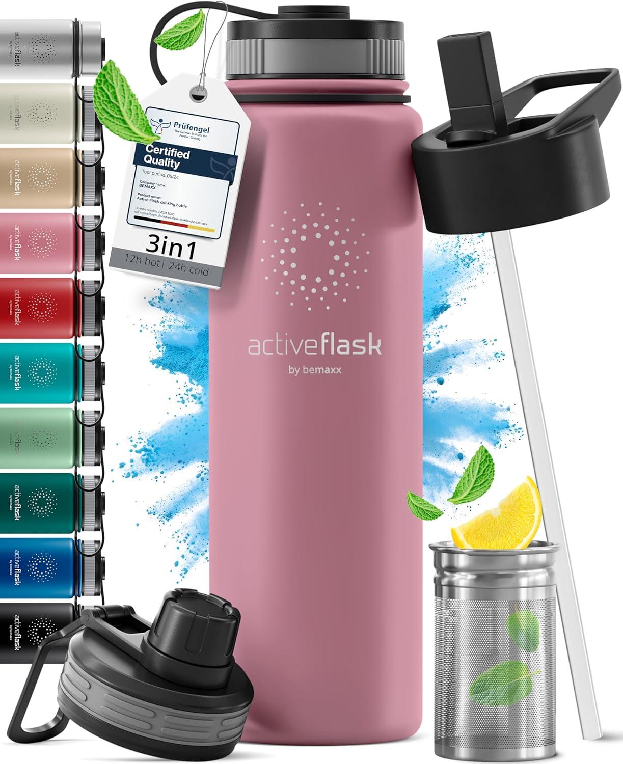 imageGourde Inox Isotherme ACTIVE FLASK 1l500ml sans BPA Paille 3 Bouchons Bouteille deau Acier Inoxydable Isole Thermos Rutilisable Camping Velo Sport Running Randonne Enfant Caf TheDusky Pink