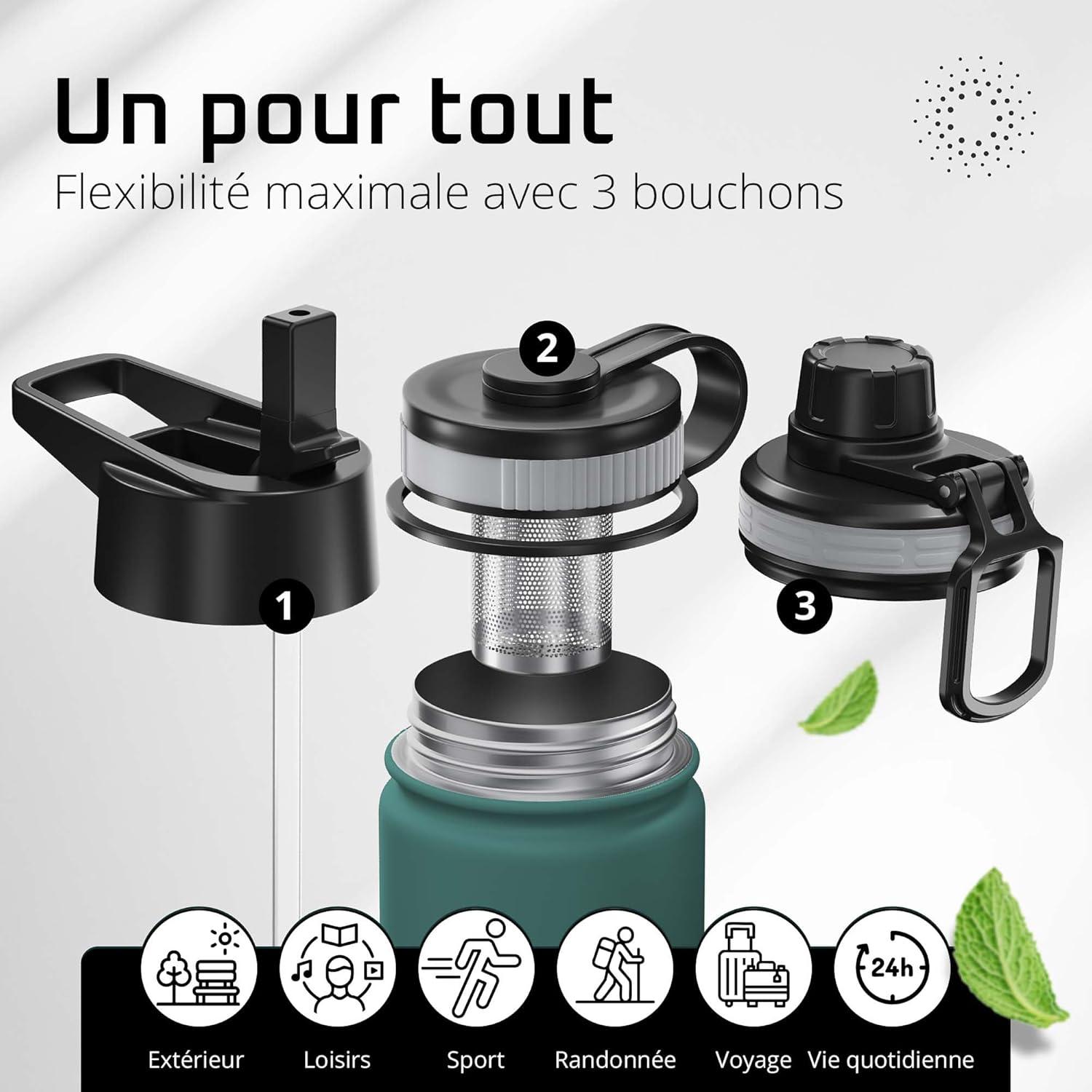 imageGourde Inox Isotherme ACTIVE FLASK 1l500ml sans BPA Paille 3 Bouchons Bouteille deau Acier Inoxydable Isole Thermos Rutilisable Camping Velo Sport Running Randonne Enfant Caf TheDark Teal