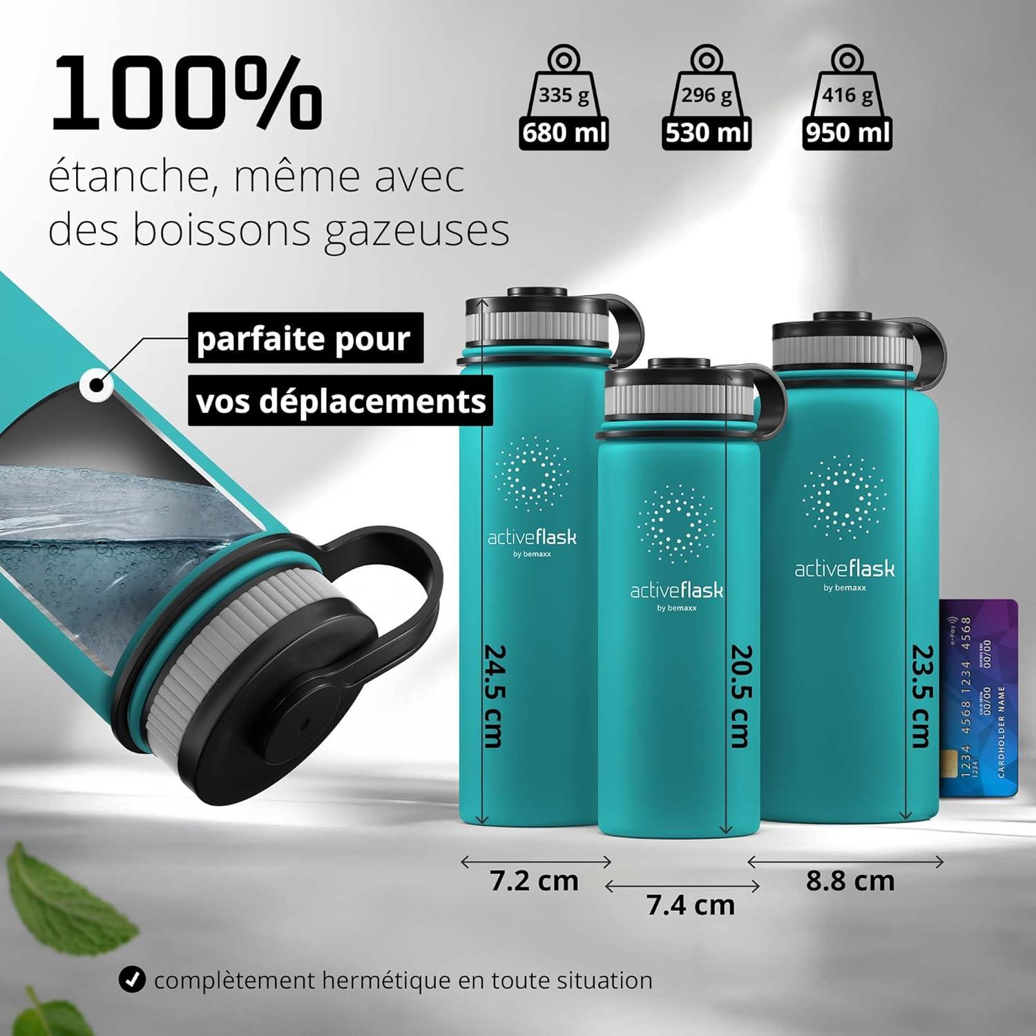 imageGourde Inox Isotherme ACTIVE FLASK 1l500ml sans BPA Paille 3 Bouchons Bouteille deau Acier Inoxydable Isole Thermos Rutilisable Camping Velo Sport Running Randonne Enfant Caf TheAquatic Cyan