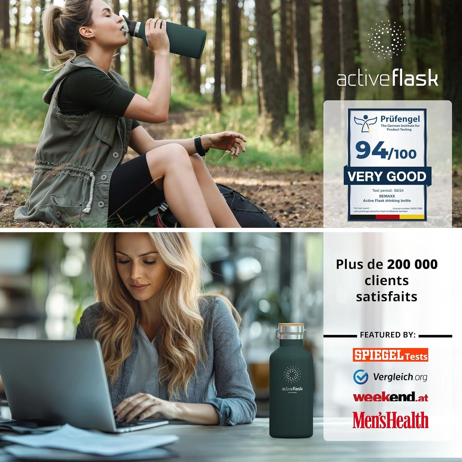 imageGourde Inox Isotherme ACTIVE FLASK 1l500ml sans BPA Paille 3 Bouchons Bouteille deau Acier Inoxydable Isole Thermos Rutilisable Camping Velo Sport Running Randonne Enfant Caf TheDark Teal Bamboo