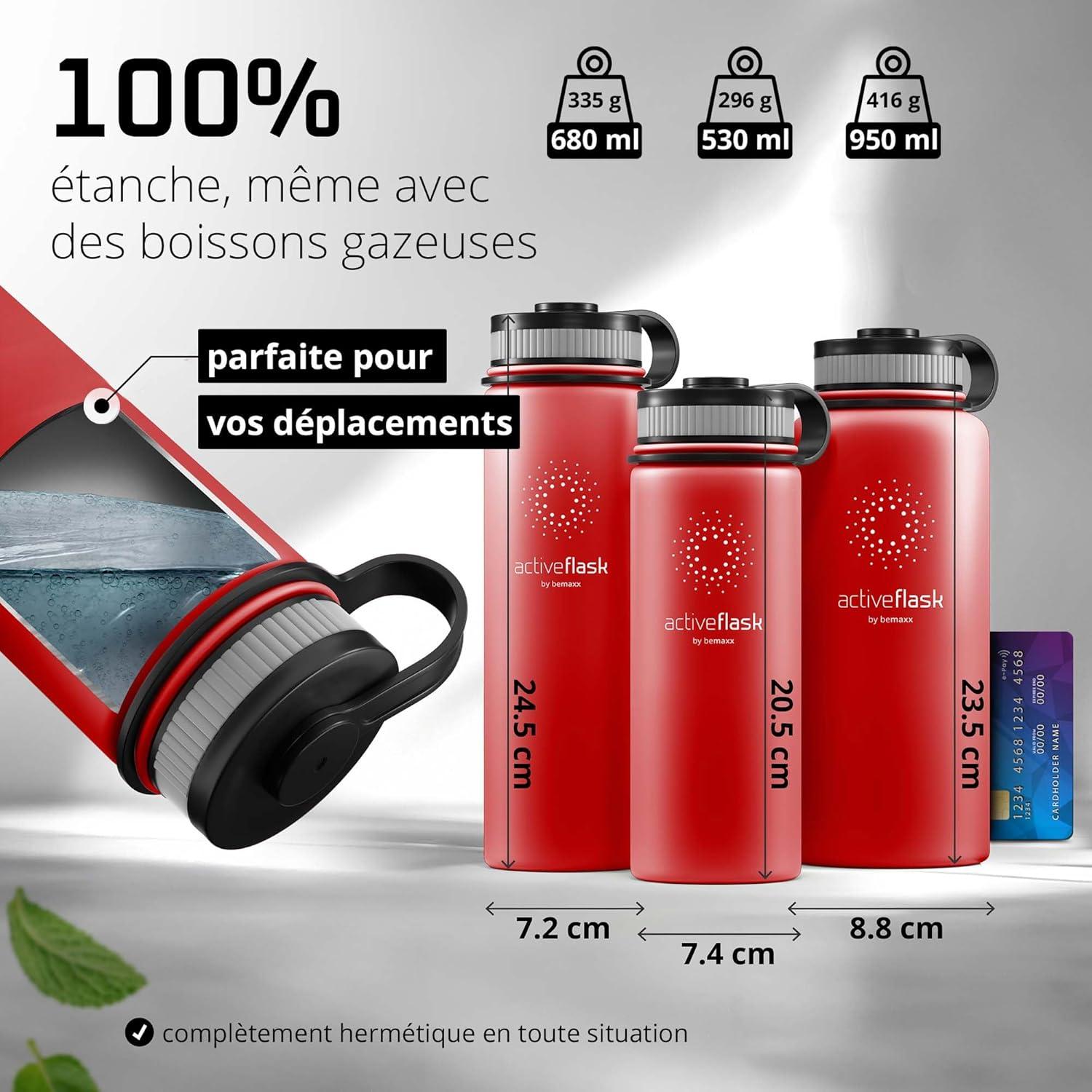 imageGourde Inox Isotherme ACTIVE FLASK 1l500ml sans BPA Paille 3 Bouchons Bouteille deau Acier Inoxydable Isole Thermos Rutilisable Camping Velo Sport Running Randonne Enfant Caf TheWild Red