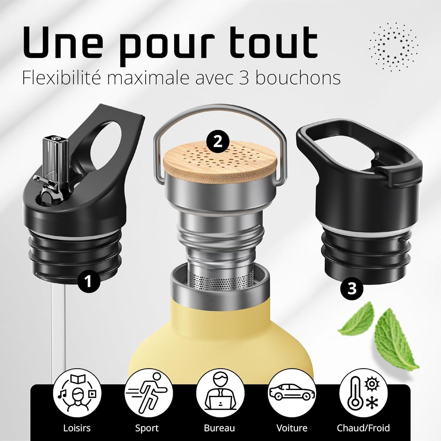 imageGourde Inox Isotherme ACTIVE FLASK 1l500ml sans BPA Paille 3 Bouchons Bouteille deau Acier Inoxydable Isole Thermos Rutilisable Camping Velo Sport Running Randonne Enfant Caf ThePopcorn Bamboo