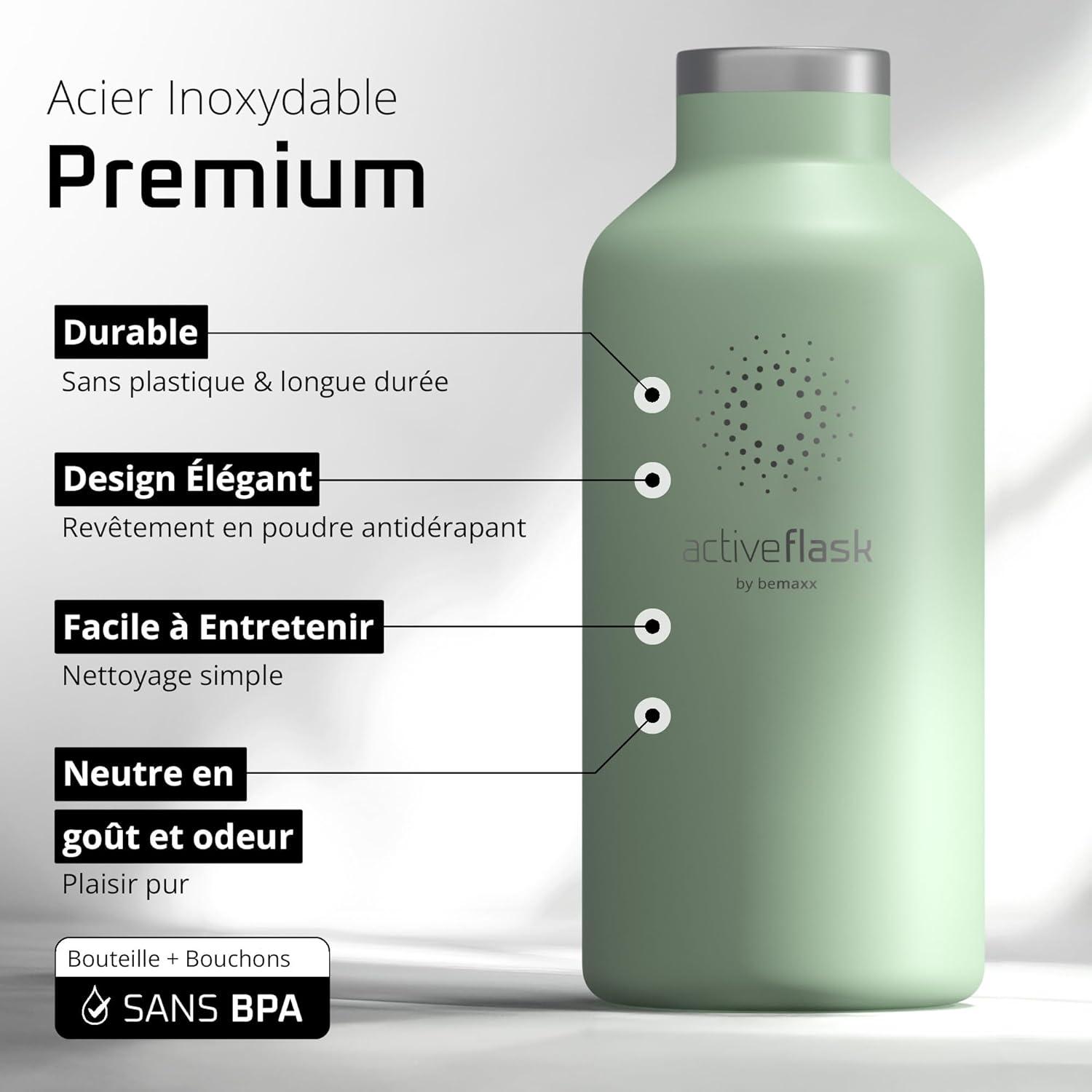 imageGourde Inox Isotherme ACTIVE FLASK 1l500ml sans BPA Paille 3 Bouchons Bouteille deau Acier Inoxydable Isole Thermos Rutilisable Camping Velo Sport Running Randonne Enfant Caf TheSage Bamboo
