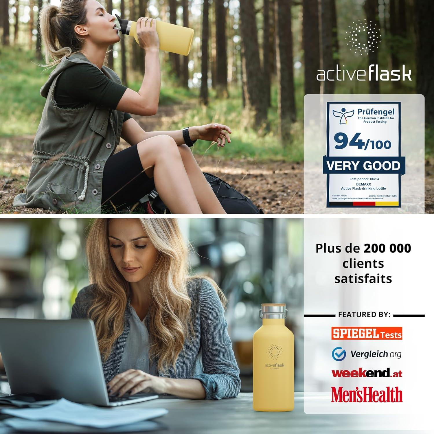 imageGourde Inox Isotherme ACTIVE FLASK 1l500ml sans BPA Paille 3 Bouchons Bouteille deau Acier Inoxydable Isole Thermos Rutilisable Camping Velo Sport Running Randonne Enfant Caf ThePopcorn Bamboo