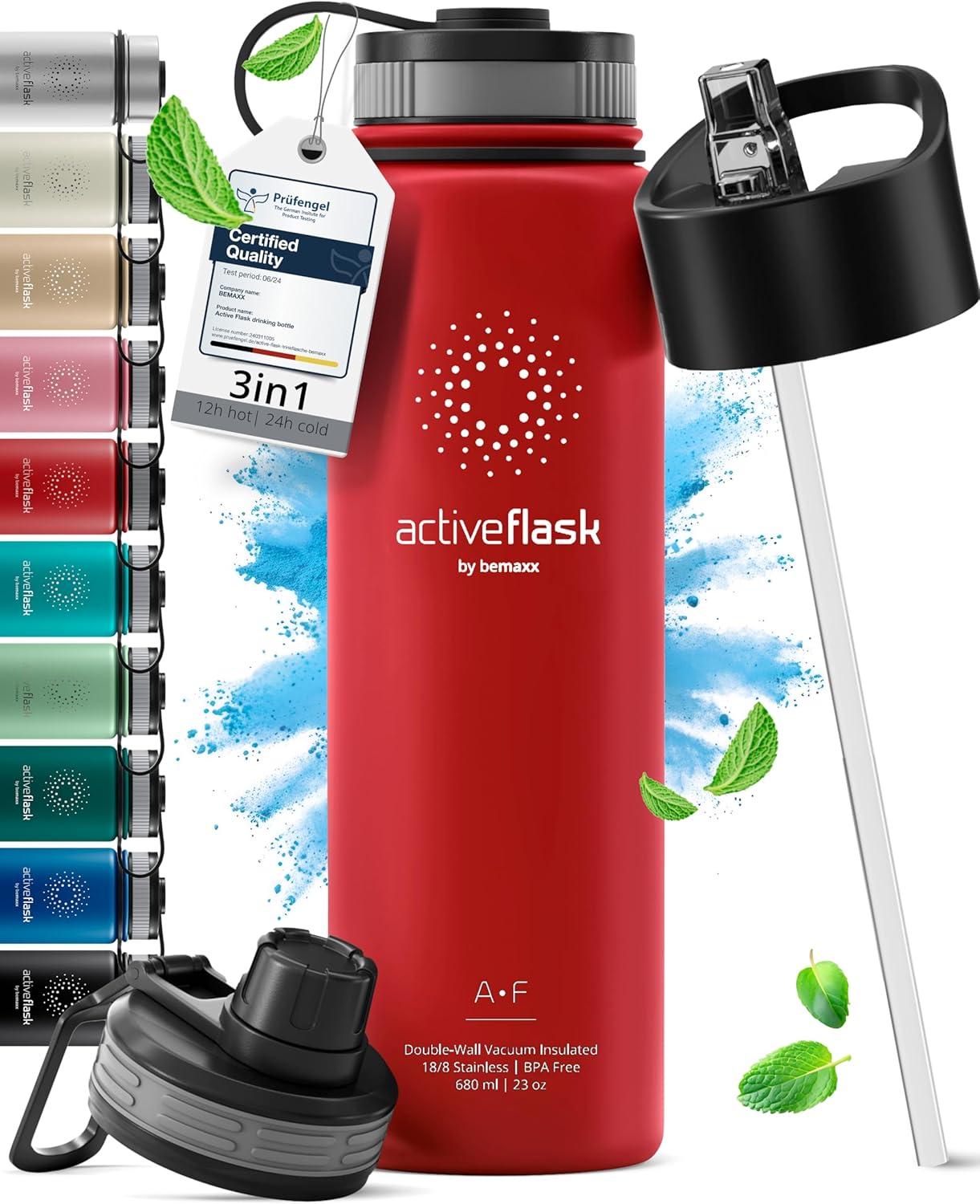 imageGourde Inox Isotherme ACTIVE FLASK 1l500ml sans BPA Paille 3 Bouchons Bouteille deau Acier Inoxydable Isole Thermos Rutilisable Camping Velo Sport Running Randonne Enfant Caf TheWild Red